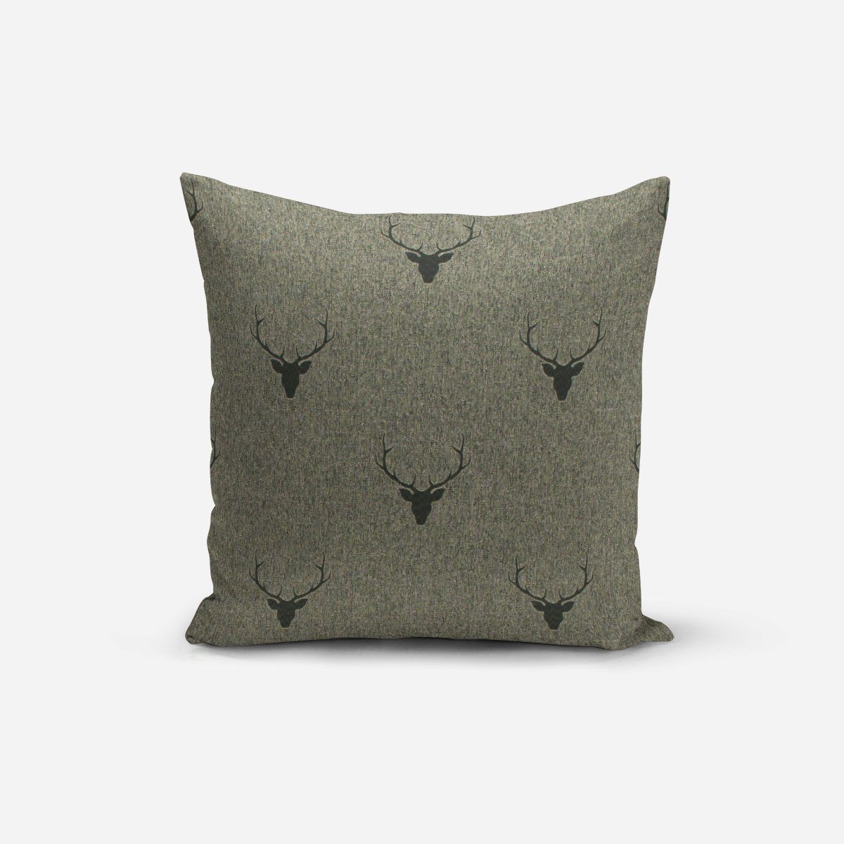 SCHÖNER LEBEN. Dekokissen Kissenhülle Jacquard Hirschkopf grün dunkelgrün 40x40cm, made in Germany,handmade,doubleface