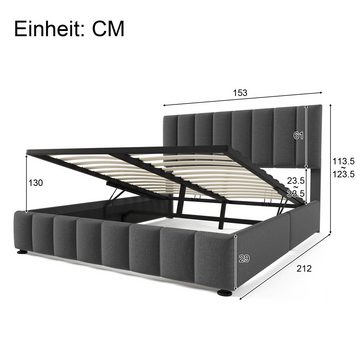 NMonet Polsterbett Doppelbett Stauraumbett (Verstellbares Kopfteil), mit Lattenrost aus Metallrahmen, Hydraulischer Bettkasten, 140x200cm