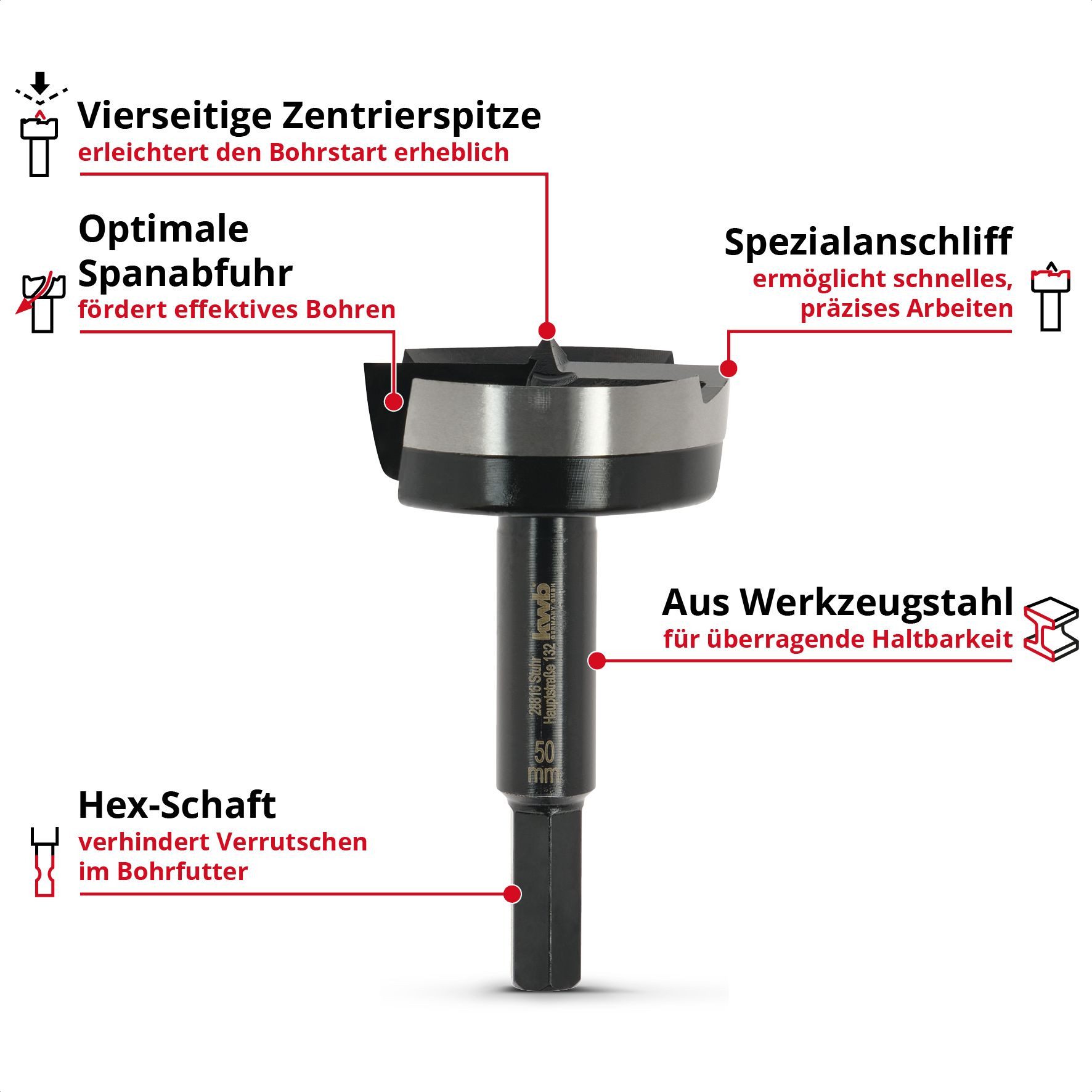 kwb Bohrer- und Bit-Set kwb Forstnerbohrer, Ø 50 mm, Topfbohrer (für Holz, geschmiedeter Bohrk, Forstnerbohrer Ø 50 mm, Topfbohrer (für Holz, geschmiedeter Bohrkopf)