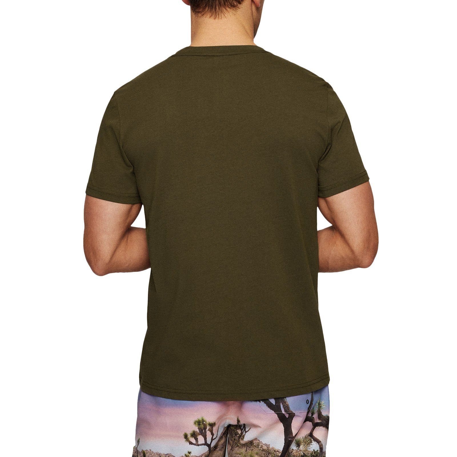 BOSS T-Shirt RN Sun Protection green auf großem Brust Markenprint der mit 308 dark