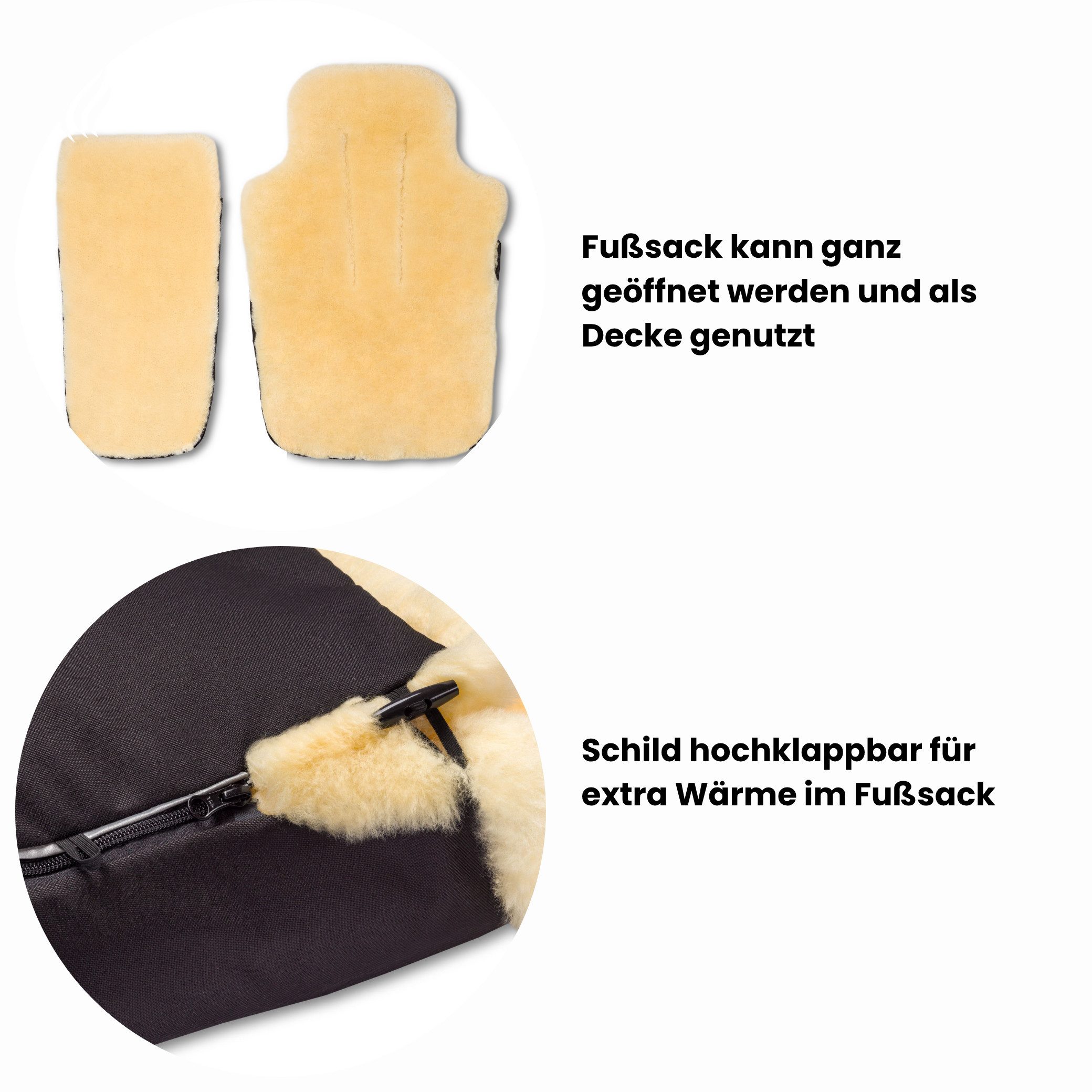 Hofbrucker seit 1948 Fußsack Lammfell-Fußsack Luxus für Kinderwagen und Buggy, warmer Winterfußsack mit echtem Lammfell wind- und wasserabweisend
