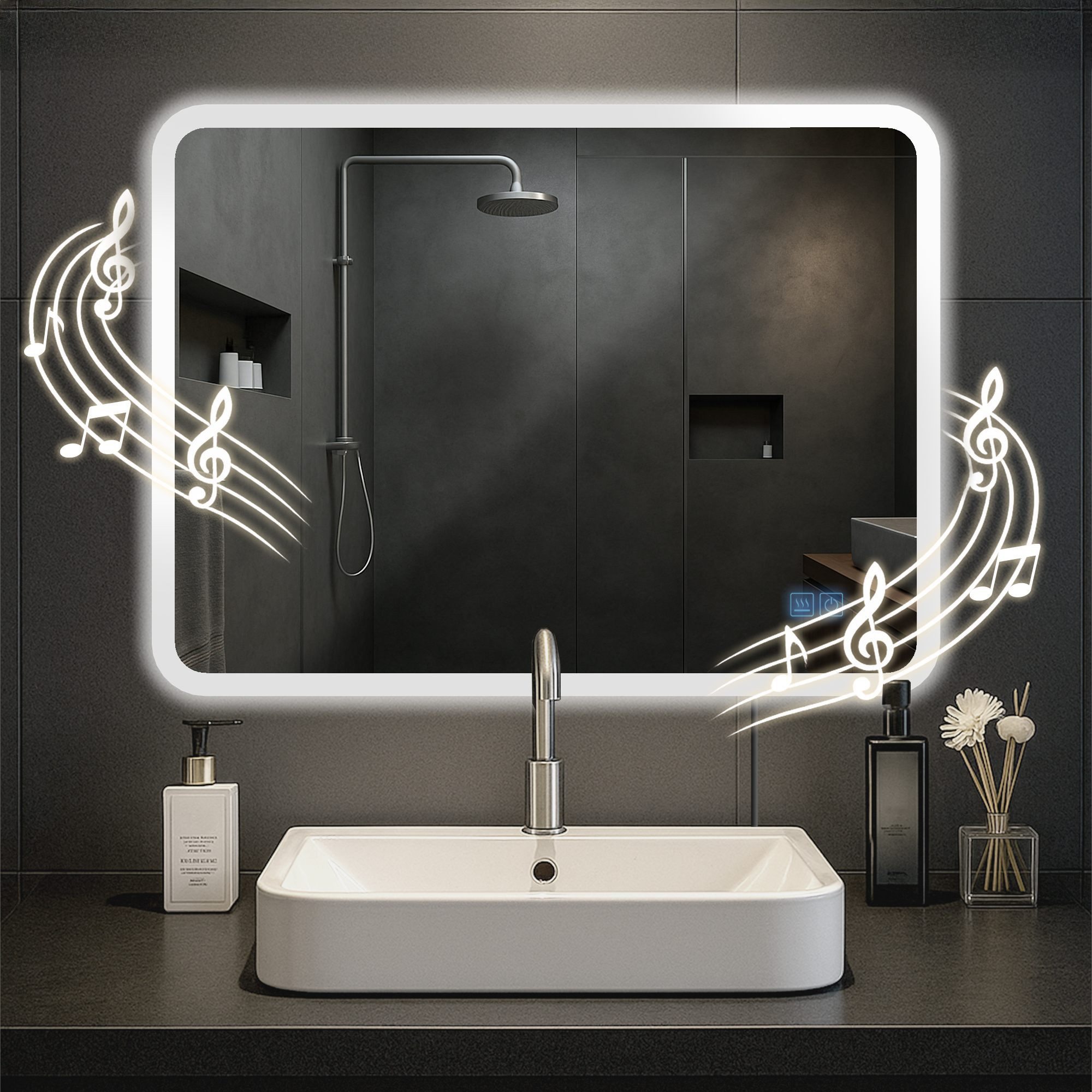 furnicato Badspiegel Jericho Bluetooth LED 80x60 cm Klarglas (1-St)