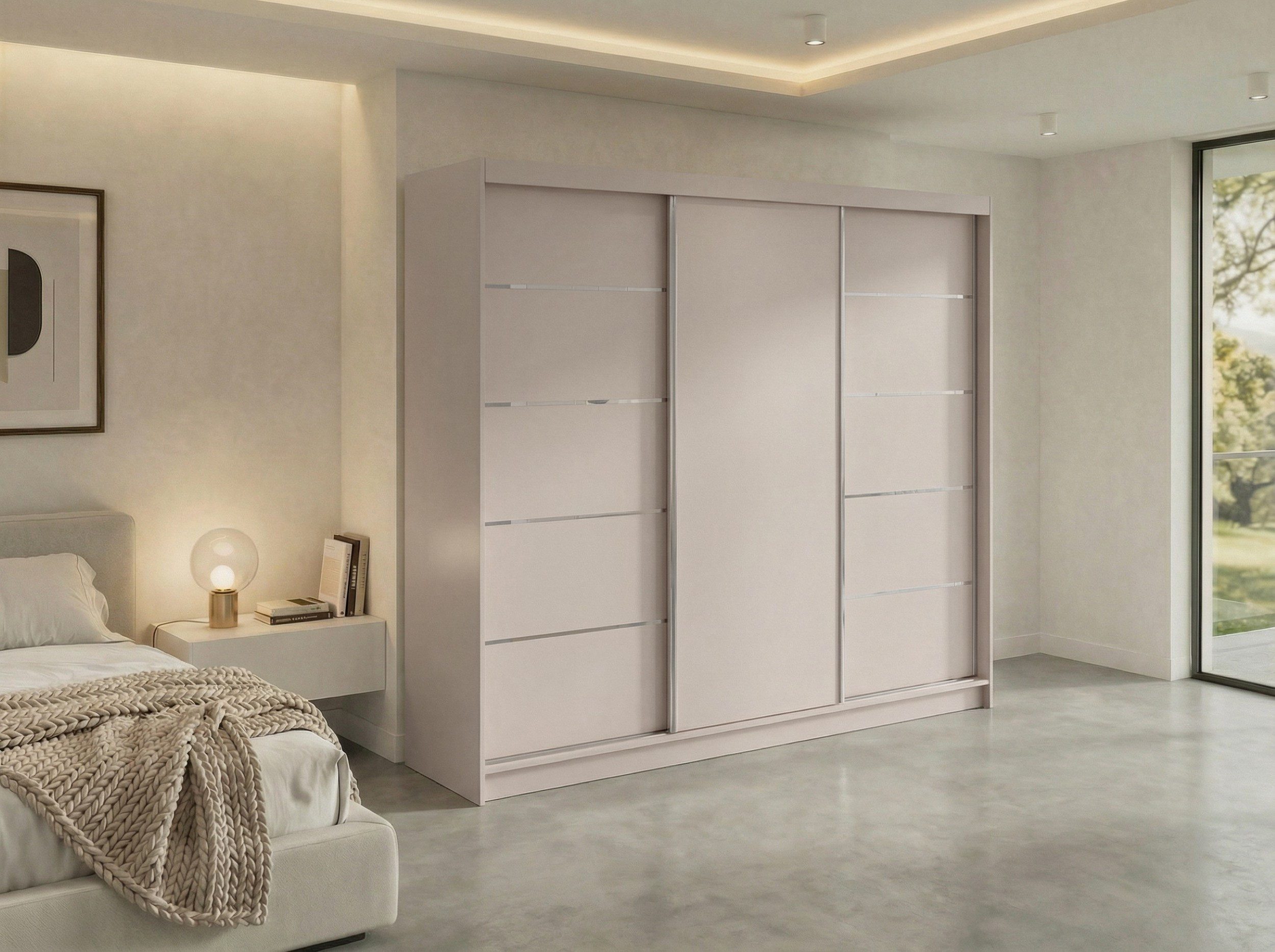 MKS MÖBEL Schiebetürenschrank MACEDONIA 240 (Set, Wäscheschrank, mit Einlegeböden) Schwebetürenschrank 240 cm, Platzsparend, optional Schubladen