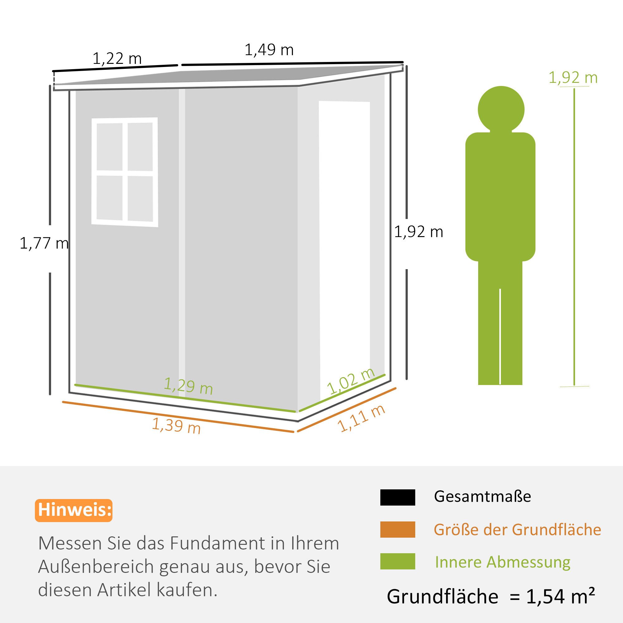 Outsunny Gerätehaus 1,54m², mit Tür, Fenster, Pultdach, BxT: 122x149 cm, (Gartenhaus, 1 St., Geräteschuppen), aus Aluminium, für Hinterhof, Garten, Grau