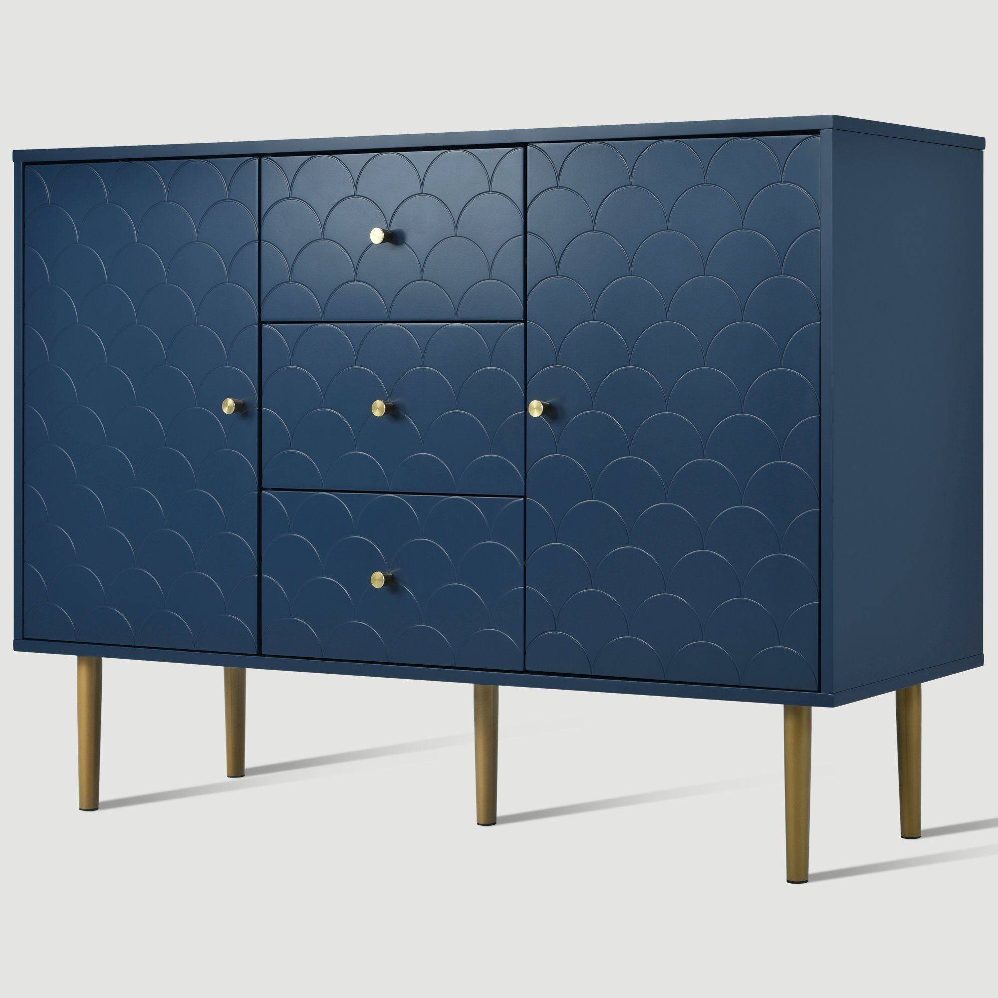 Odikalo Kommode 2 Türen, 3 Schubladen, Verstellbar Ablage, Marineblau H82/B120/T40 cm