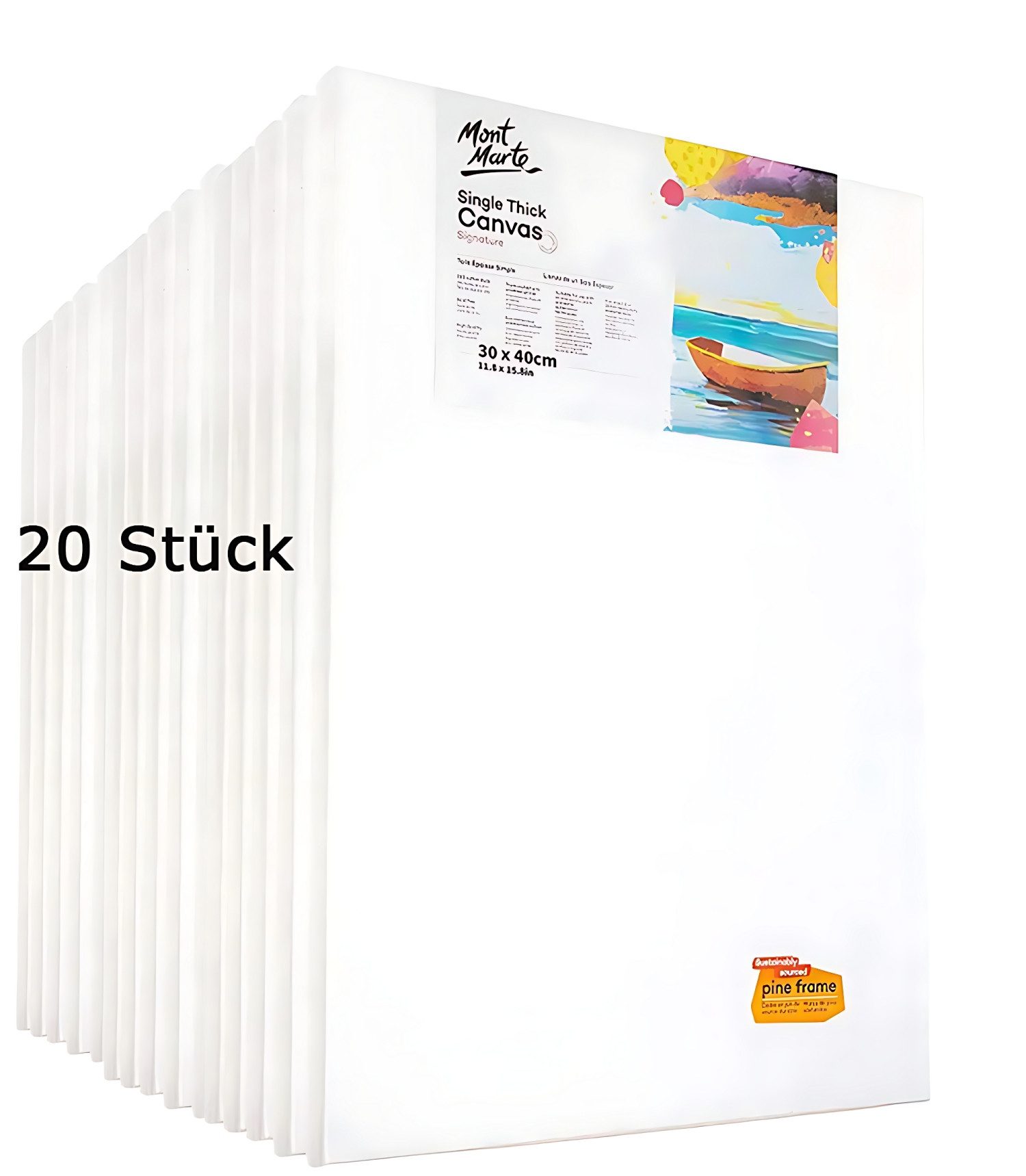 Mont Marte Носилка Weiße Leinwände Носилка Set zum Bemalen, aus Baumwolle, 280 g/m², in Gr. 30x40 (20er Pack), 40x50 (10er Pack) oder 50x70 cm (10er Pack)