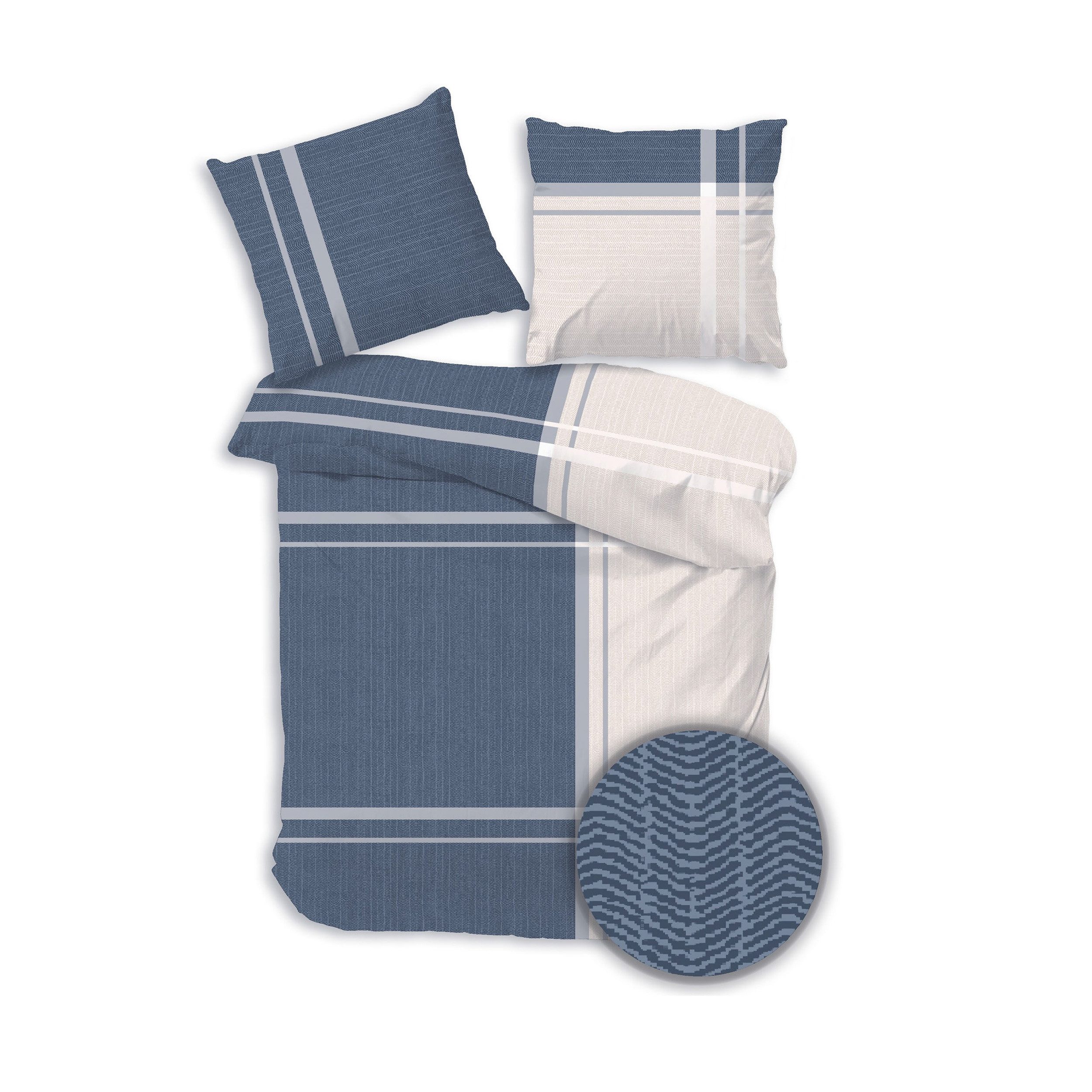 DOBNIG Bettwäsche Flanell, Flanell, 2 teilig, gestreift, blau, creme