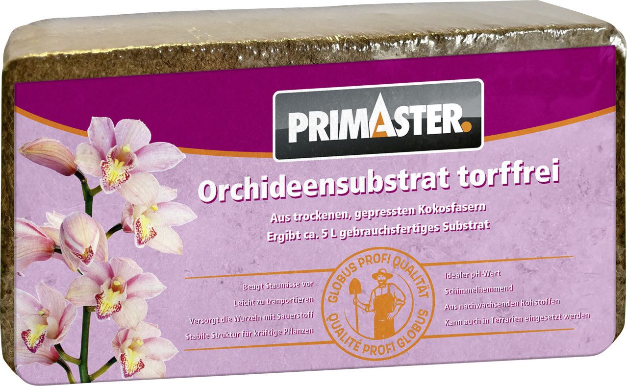 Primaster Spezialerde Primaster Orchideensubstrat torffrei Brikett für 5, Torffrei
