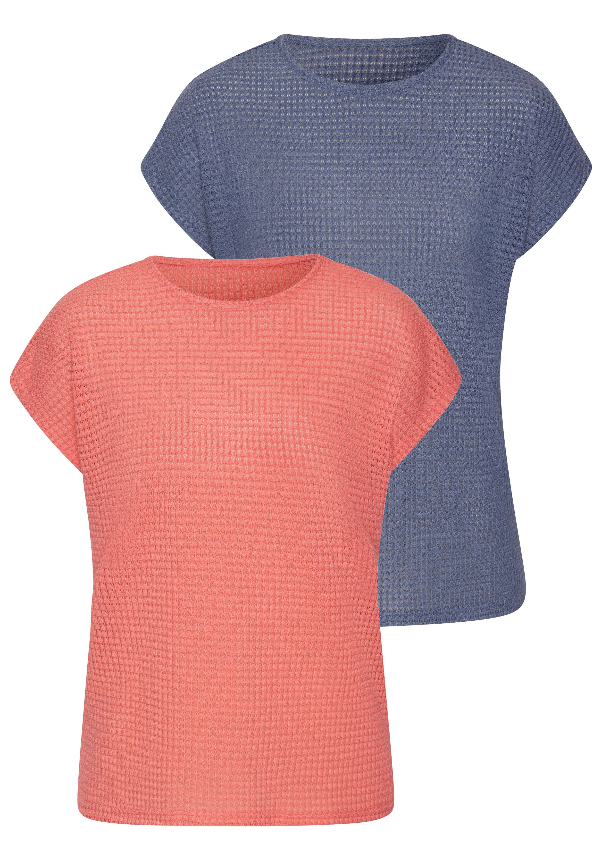 Vivance by Lascana Kurzarmshirt mit Waffelstruktur (2er-Pack) aus bügelfreier Strickqualität – Bild 2 von 5