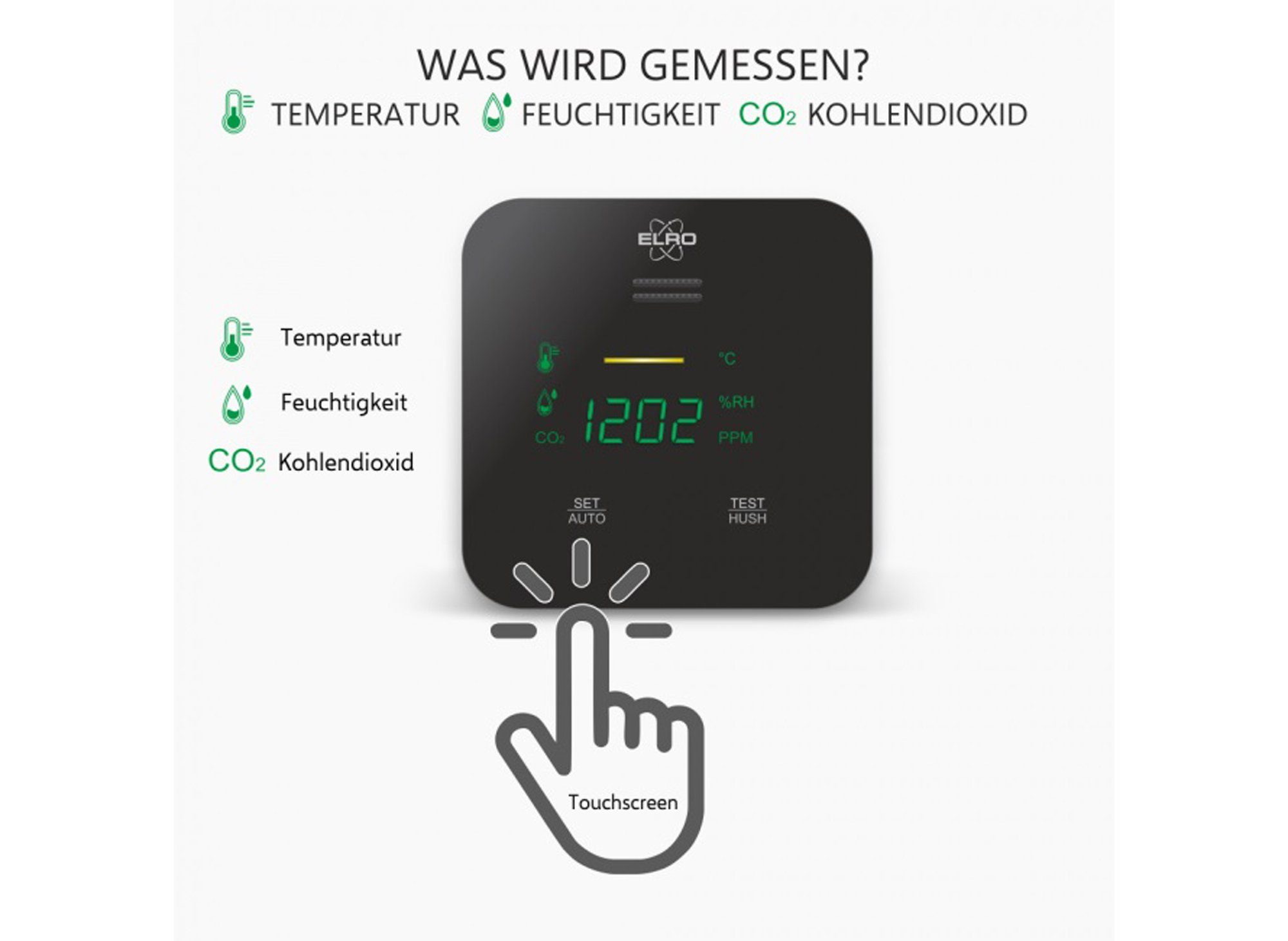 CO2 Meter mit NDIR Klimamesser Elro FCO2400, Luftqualitätsmesser Sensor - (1-St),