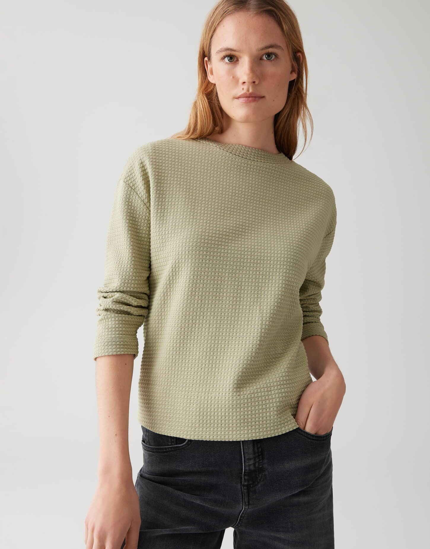 OPUS Sweatshirt GELIX mit zweifarbiger Struktur schmal zulaufend, Fledermau günstig online kaufen