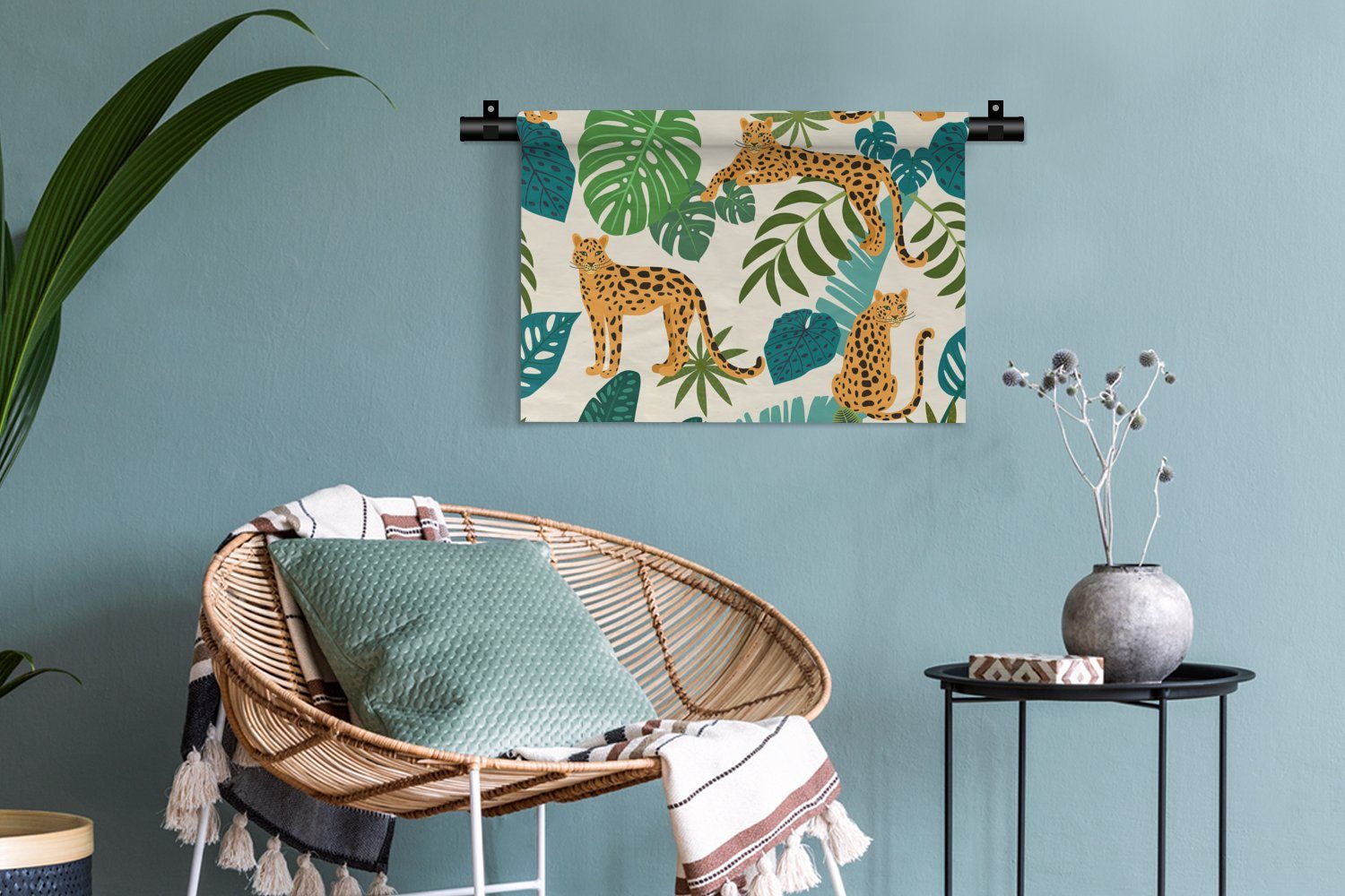 MuchoWow Wanddekoobjekt für Dschungel - - Schlafzimmer, Kleid, Muster - Wohnzimmer, Kinderzimmer Wandbehang, Mädchen - Pflanzen Leopard Jungen, - Wanddeko
