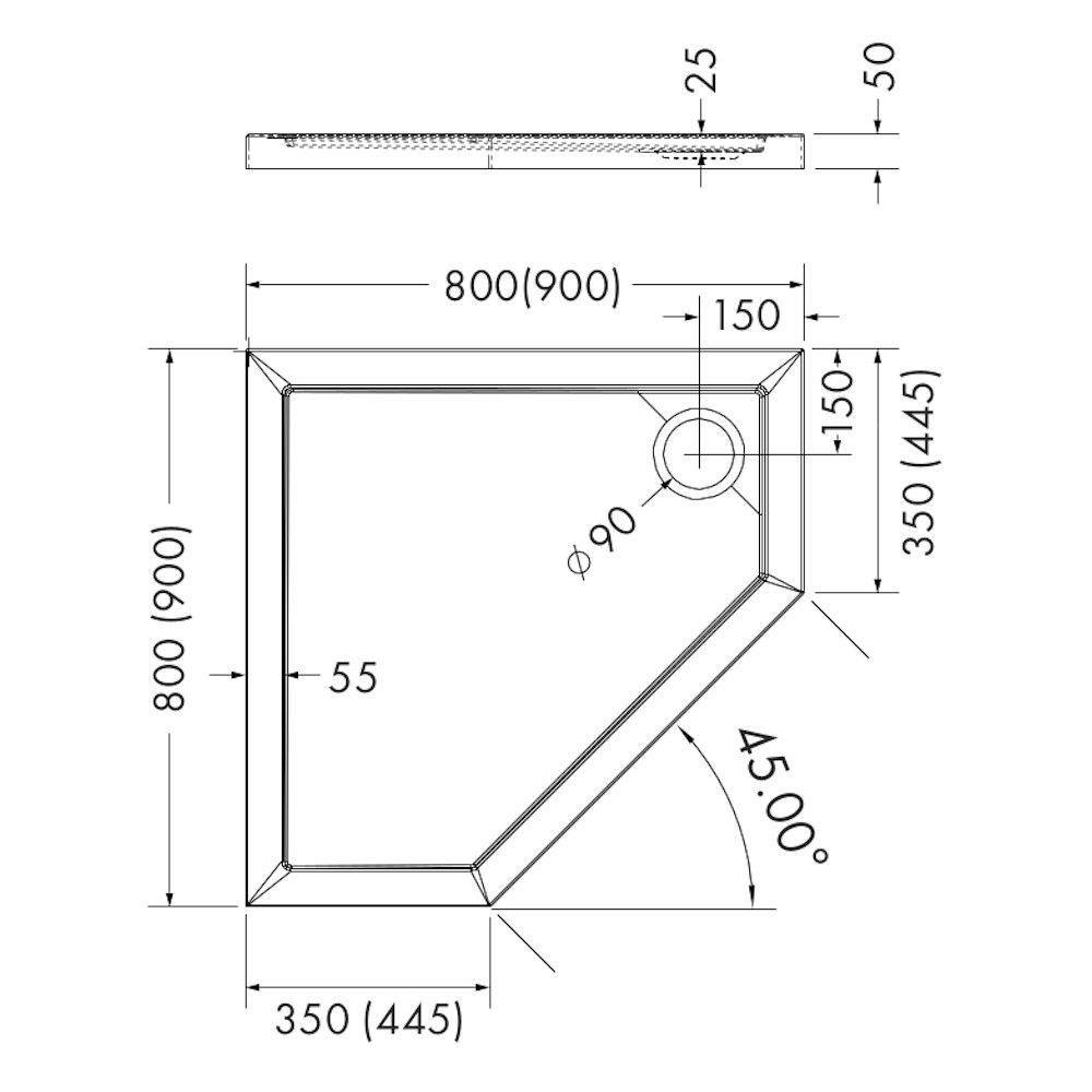 Dusche-24 Duschwanne Duschwanne CEDROS 5E aus verstärktem Verbundwerkstoff, Fünfeck, Verbundwerkstoff