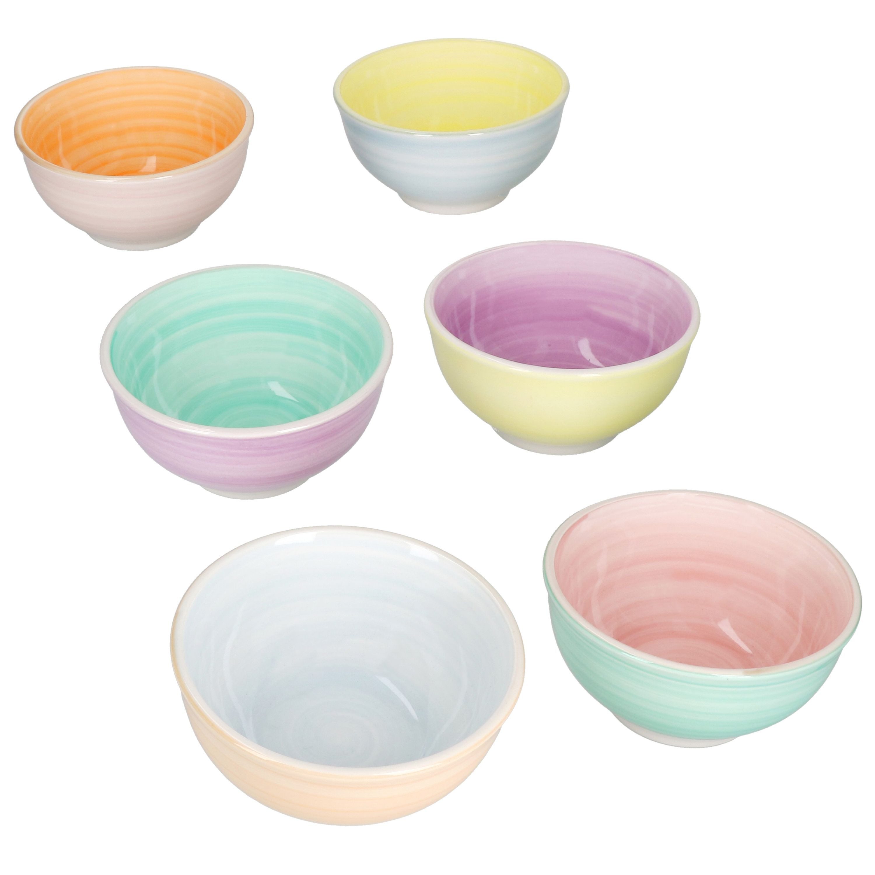 MamboCat Dessertschale Pastello 6er Set Snack- & Dip-Schälchen 12,2cm 250ml bunte Farben, Steingut