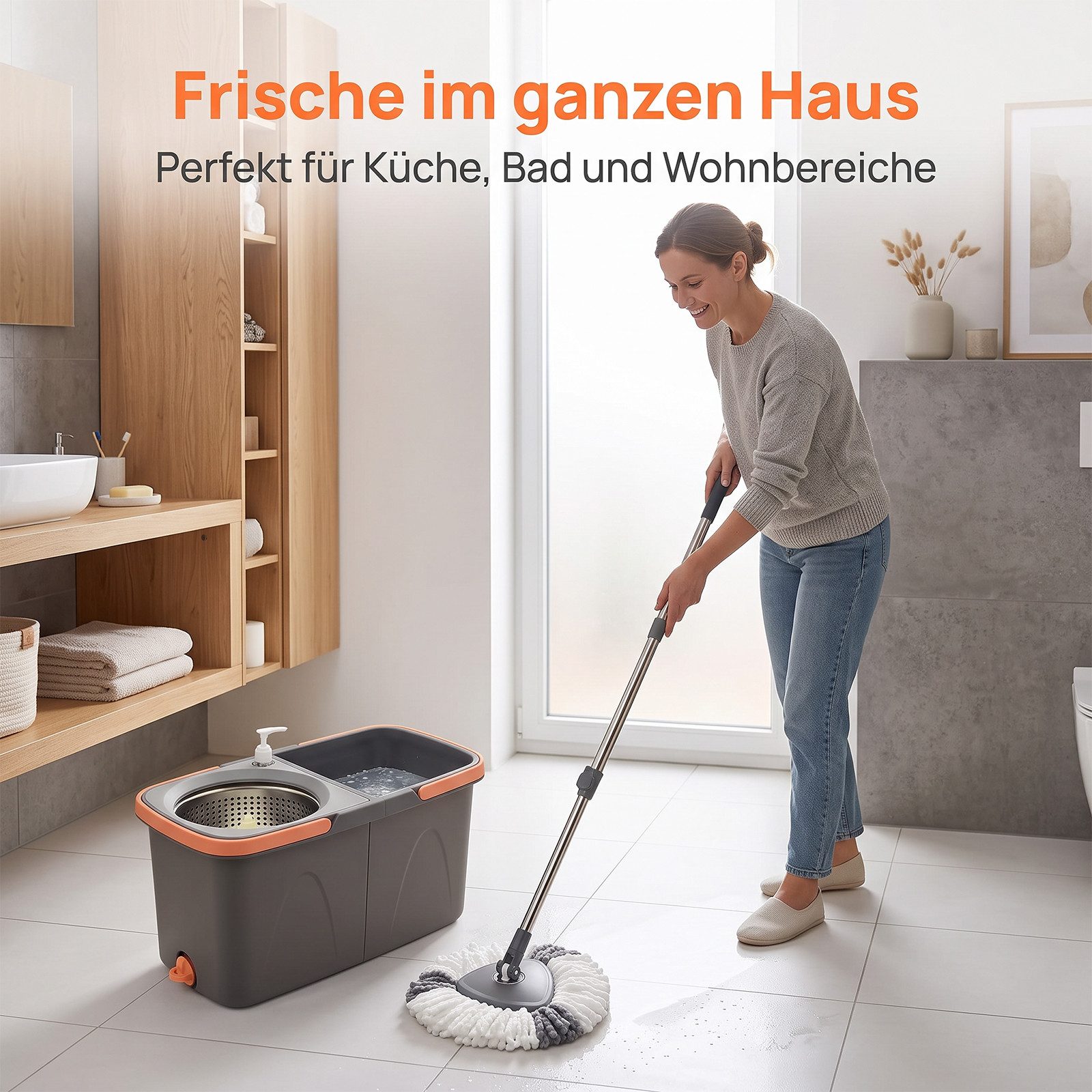AKKEE Wischmopp Set Bodenwischer Komplett-Set 2in1 Wischmopp Set mit Eimer, (360° Drehgelenk), Faltbar und drehbar