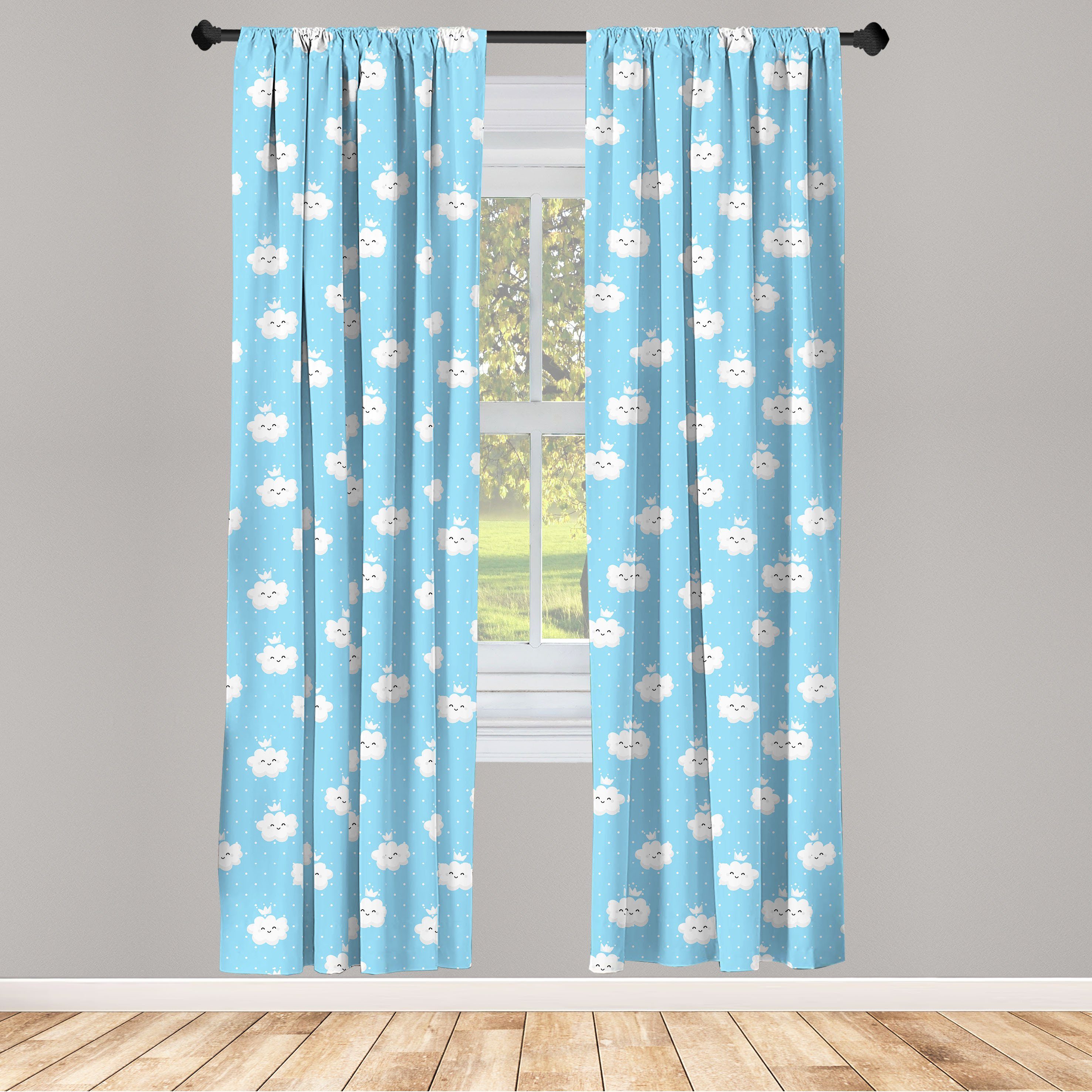 Gardine Vorhang für Wohnzimmer Schlafzimmer Dekor, Abakuhaus, Microfaser, Blau und weiß Tupfen Wolken
