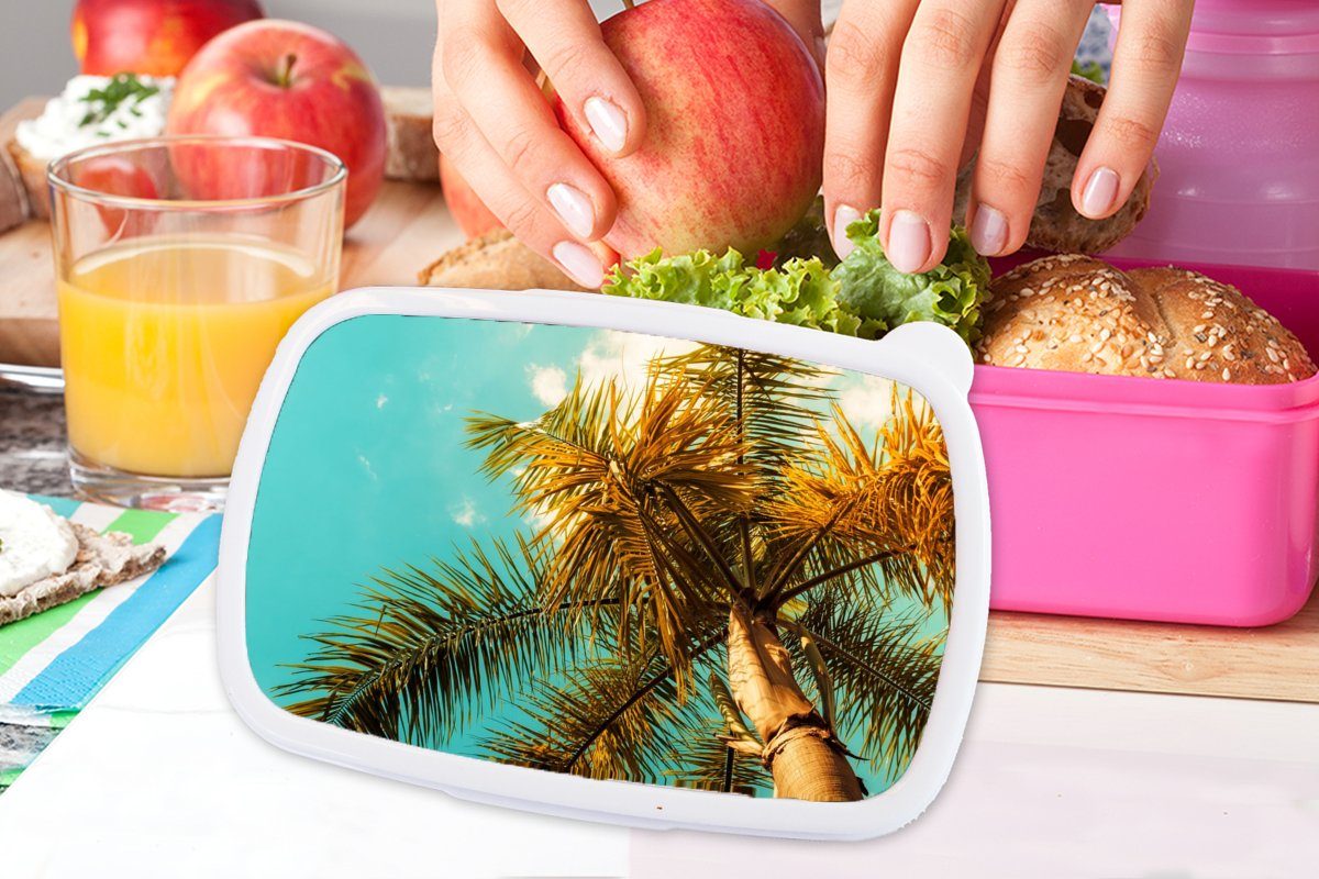 für Tropisch, Kunststoff, Mädchen, - Sommer Brotdose - Kunststoff Palme rosa Lunchbox (2-tlg), Erwachsene, Snackbox, MuchoWow Brotbox Kinder,