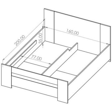 Beautysofa Bett Bono Die Lieferung gilt für die Einbringung in die Wohnung (165 cm breite, Holzbett im industrial Stil), Bettkasten, Holzgestell, Automaten mit Federn