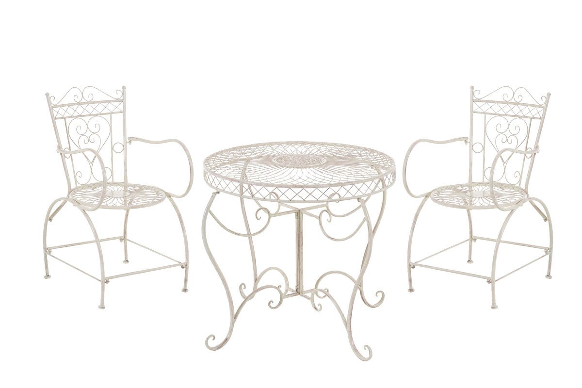 furnicato Garten-Essgruppe Sitzgruppe Sheela 90x90x69 cm antik-creme, (1-tlg), Handgefertigtes Gartenset mit antiker Patina für deine Terrasse