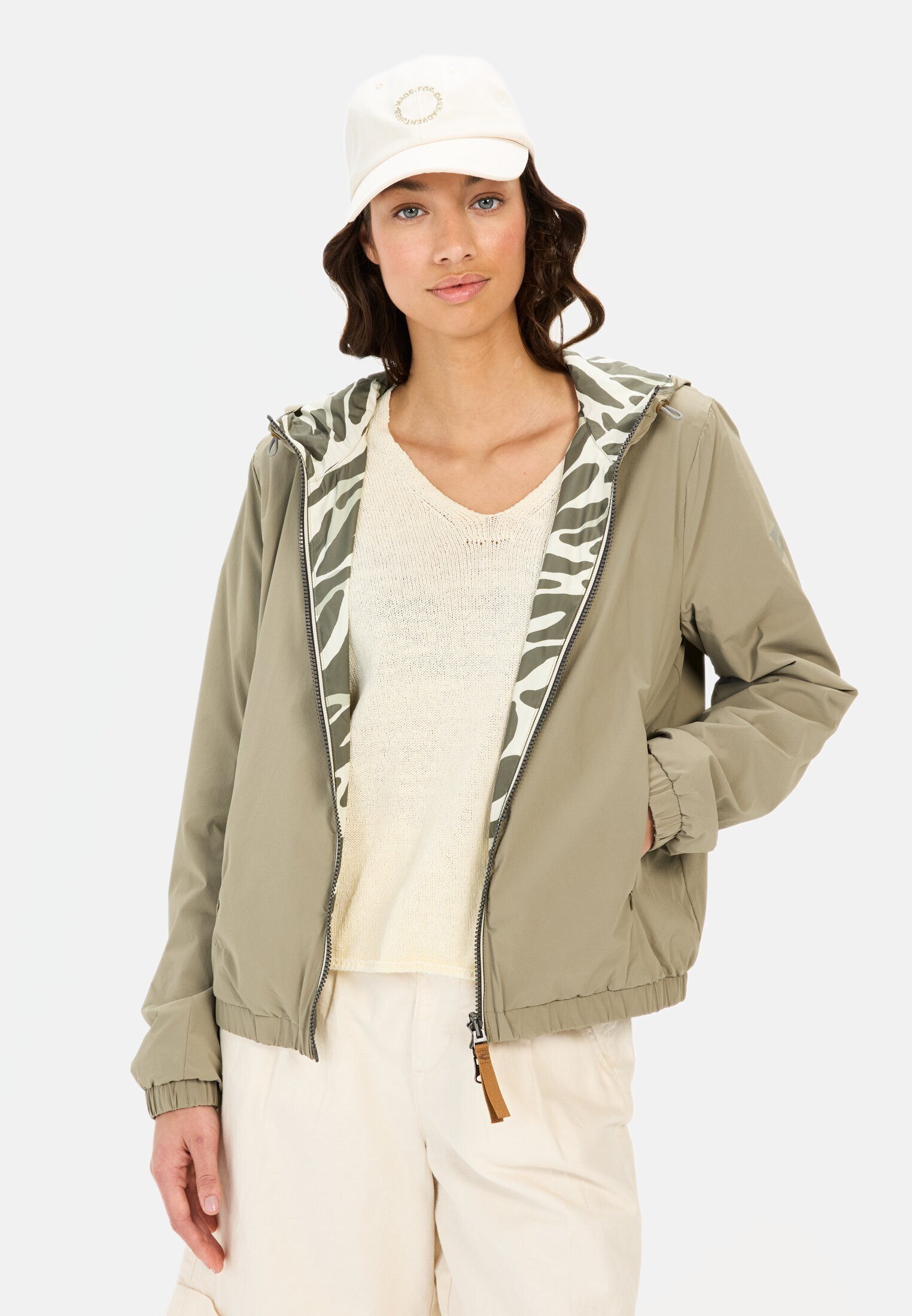 camel active Blouson mit Allover-Print und unifarbener Seite Langarm Marken günstig online kaufen