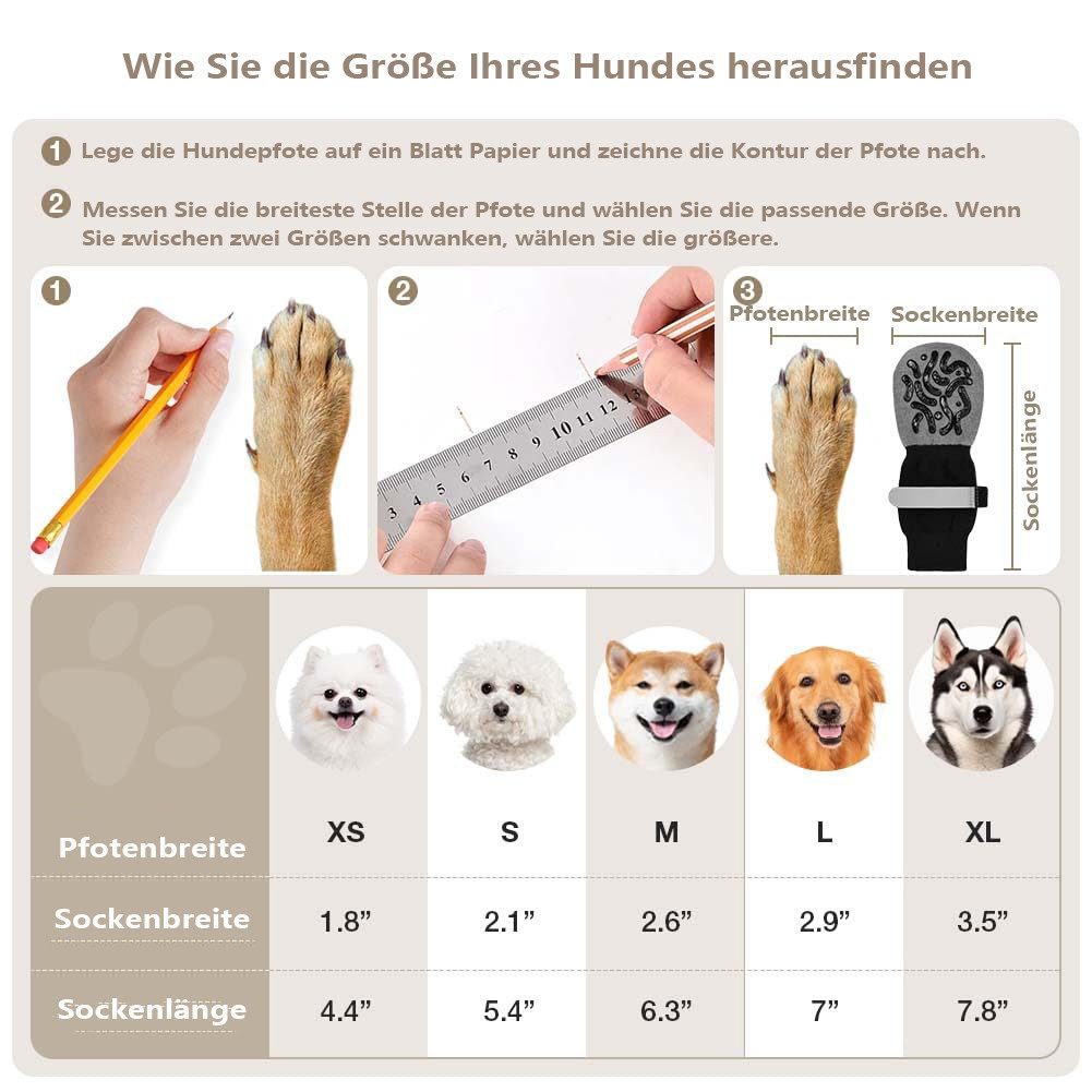 Ledander Pfotenschutz Hundesocken Anti Rutsch, 2 Paar Anti-Rutsch Socken für Hunde, mit Verstellbaren Riemen Haustierpfoten Schutz, Hundesocken für Hunde