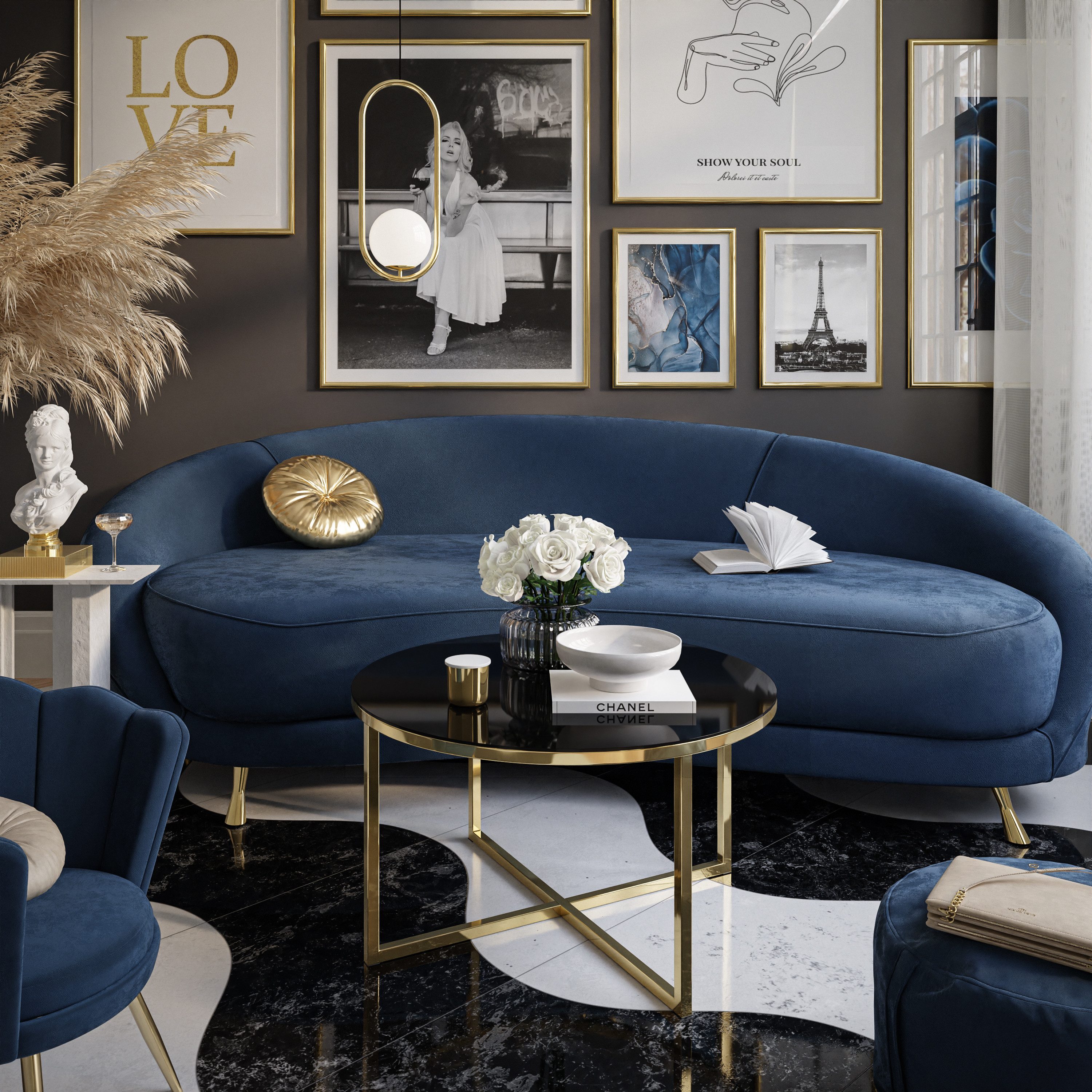 Lookway Couchtisch CIRI-X GLASS Runder Tisch mit goldenem Chromgestell (1 T günstig online kaufen