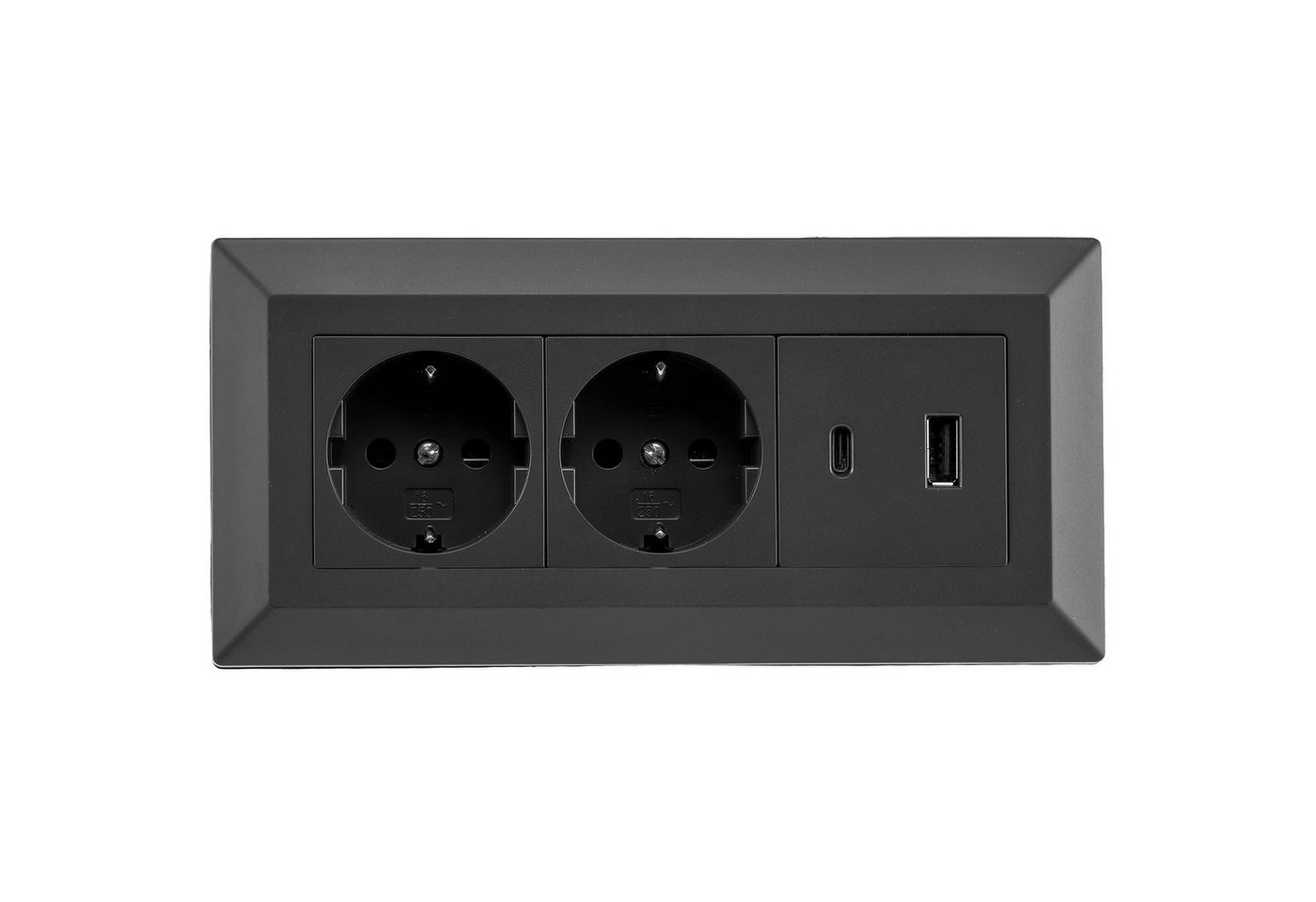 Thumbnail - ChiliTec CHILITEC Steckdosenblock 23574, 2-fach, USB-A+C, 16A/250V, schwarz Mehrfachsteckdose