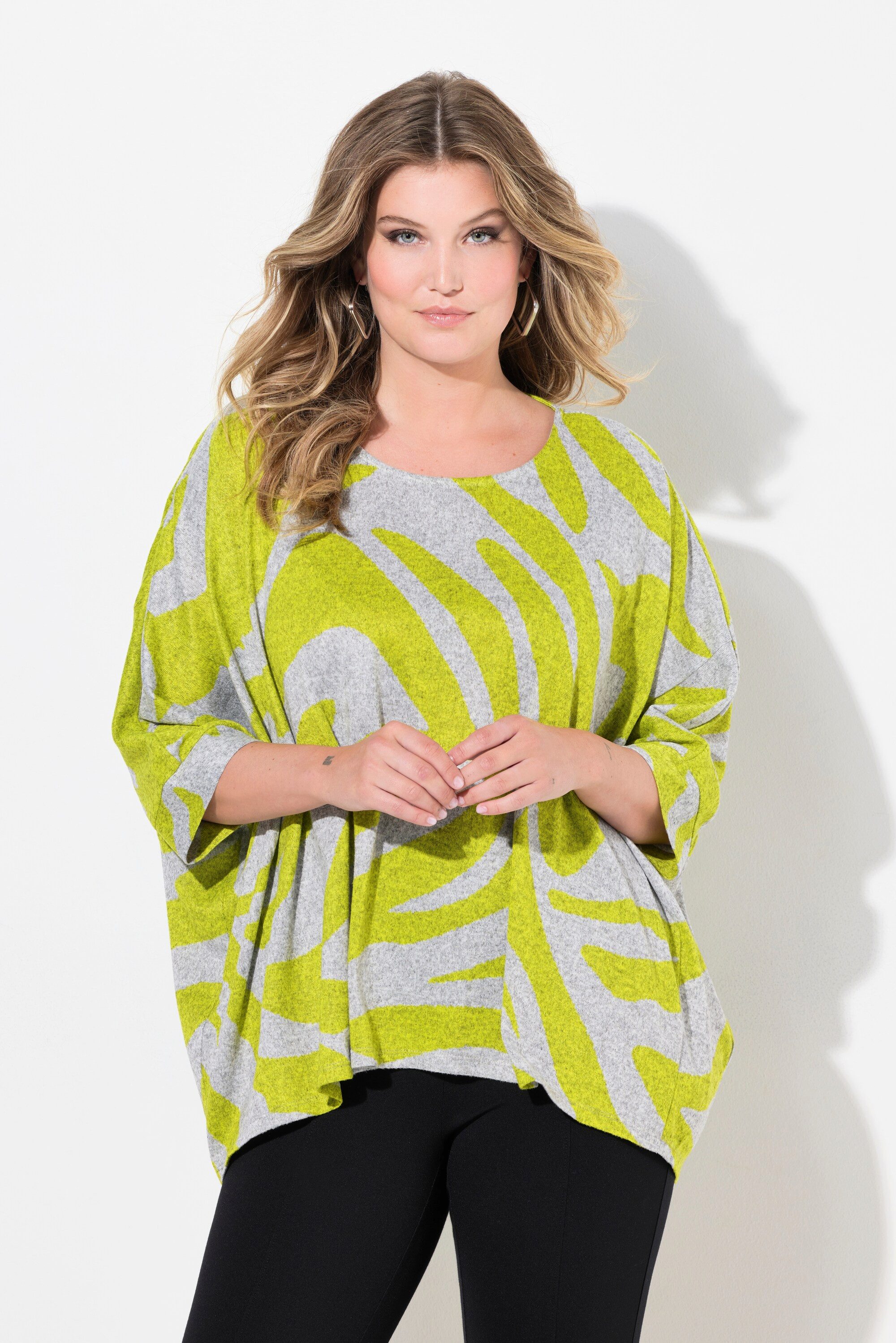Strickpullover Pullover oversized Zebramuster 3/4-Ärmel