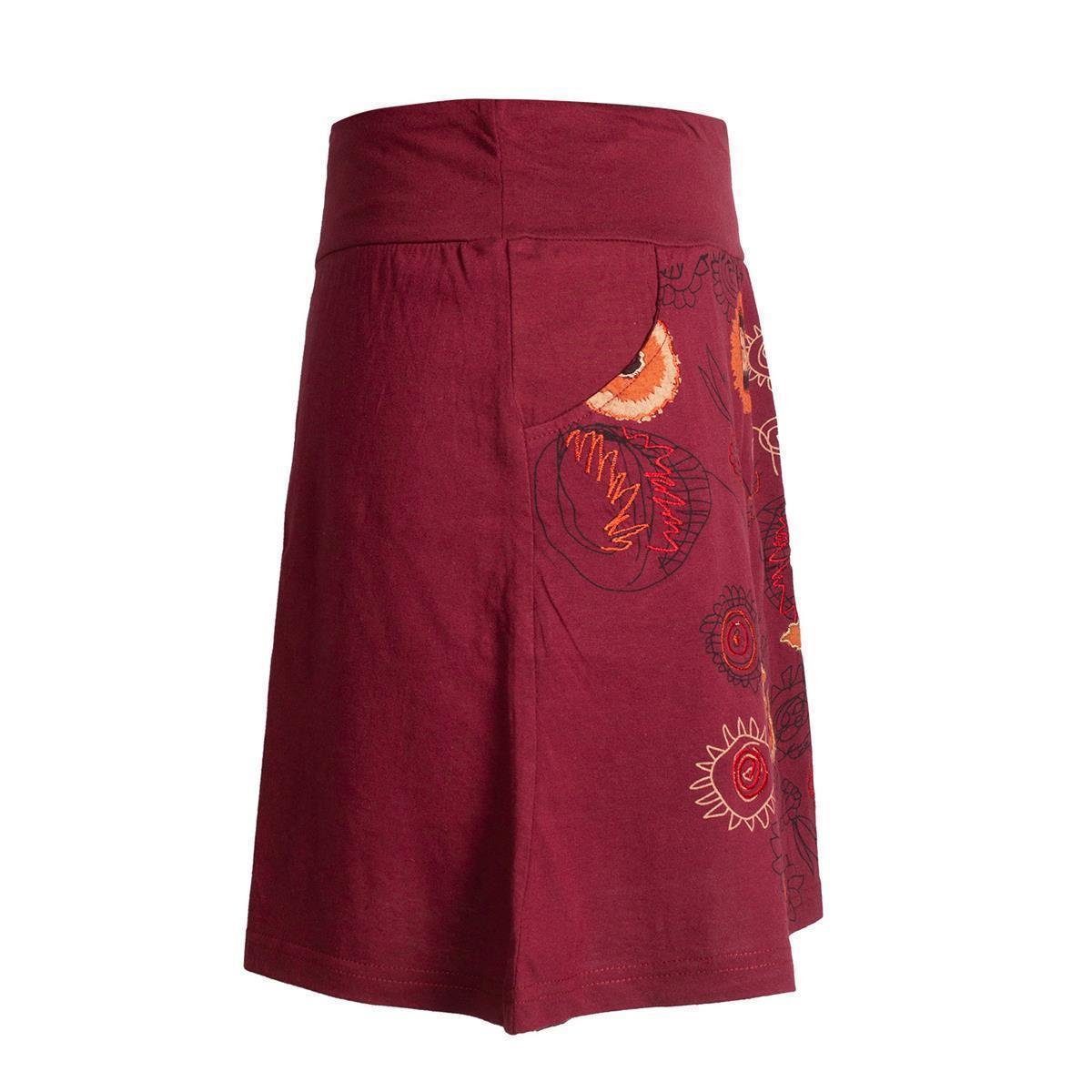 Vishes Minirock Baumwoll Rock mit großer gestickter Blume Cacheur, Ethno, Goa, Hippie Boho Style