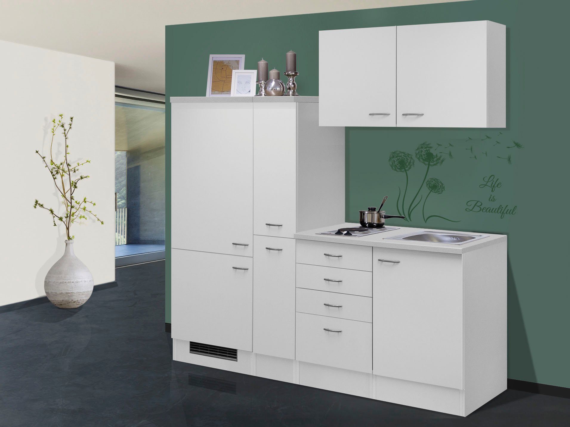 Flex-Well Küchenzeile Wito, Gesamtbreite 190 cm, mit Apothekerschrank, mit Einbau-Kühlschrank etc.
