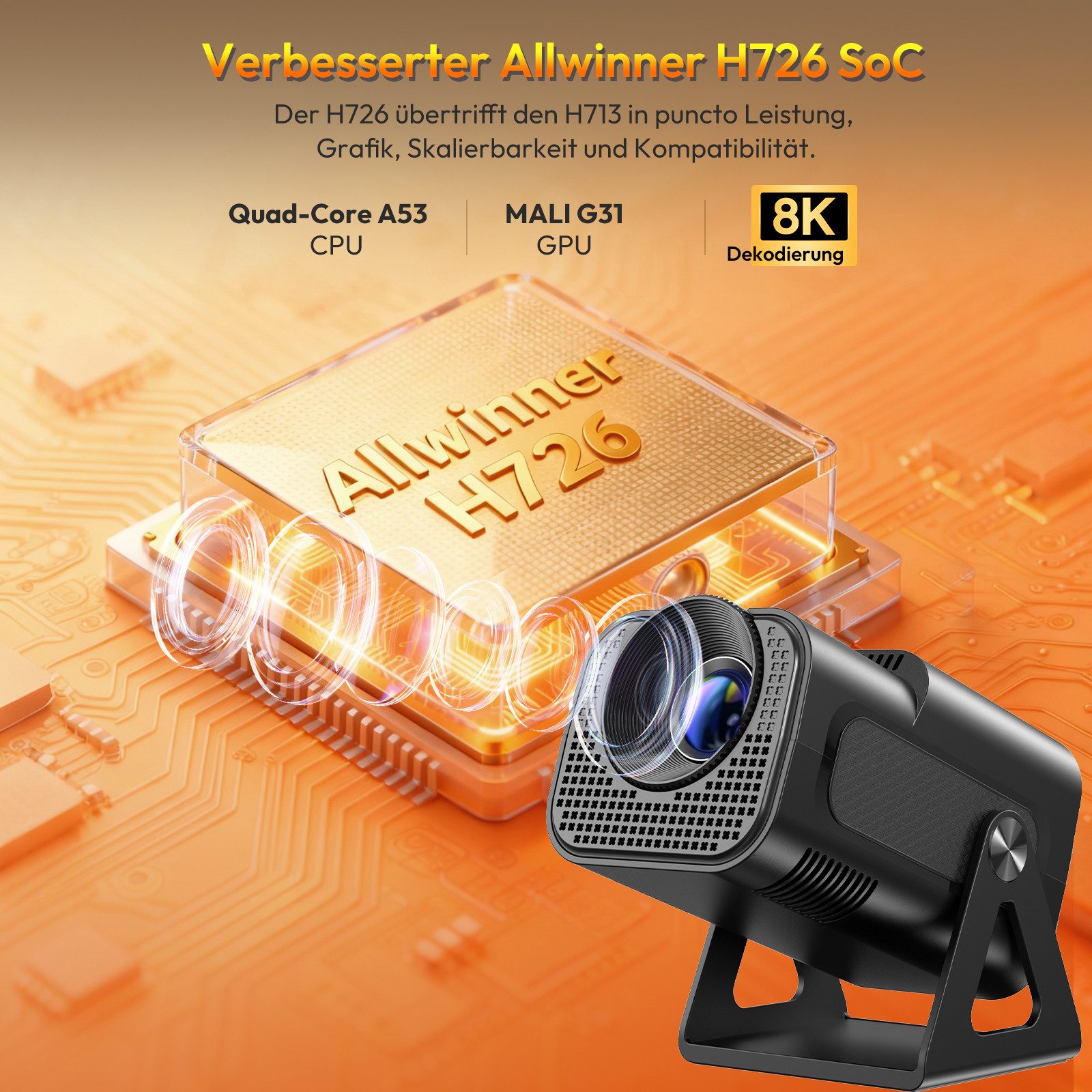 XGODY Android 14 Smart Projektor 2026 Upgrade 8K-Dekodierung LCD-Beamer (12000 lm, 10000:1, 3840 x 2160 px, H726-Chip, Auto Keystone Correction, 180° Drehbar, BT 5.4, WiFi 6)