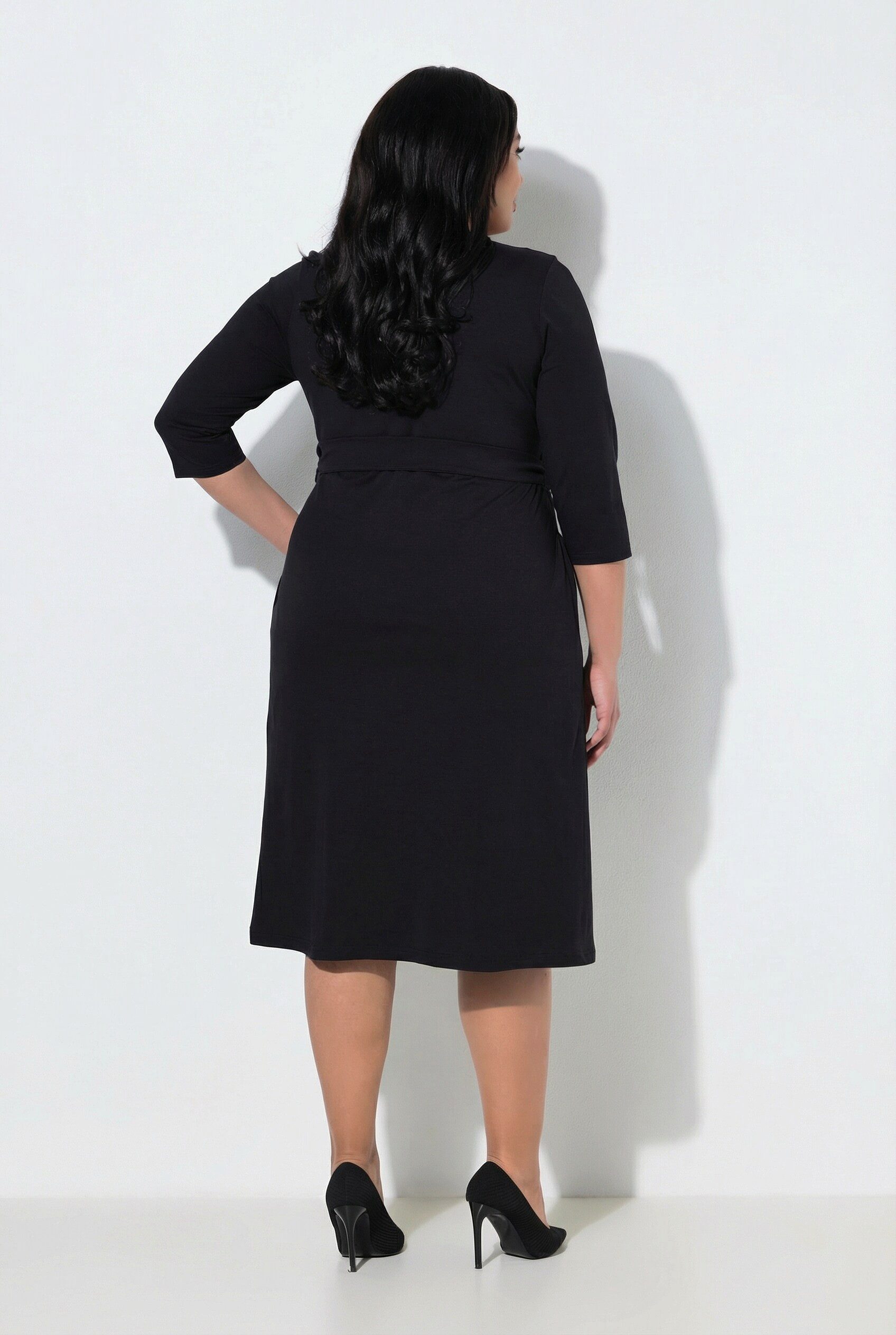 Ulla Popken Maxikleid Wickelkleid A-Linie V-Ausschnitt 3/4-Arm Taschen