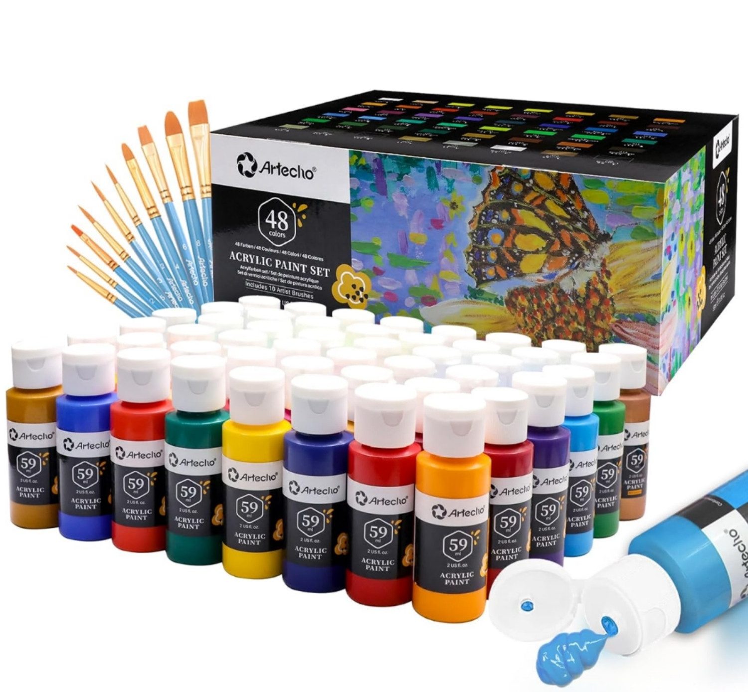 Artecho Acrylfarbe Künstler Set – 18/ 24/ 48 x 59ml Wasserfest Acrylfarben günstig online kaufen