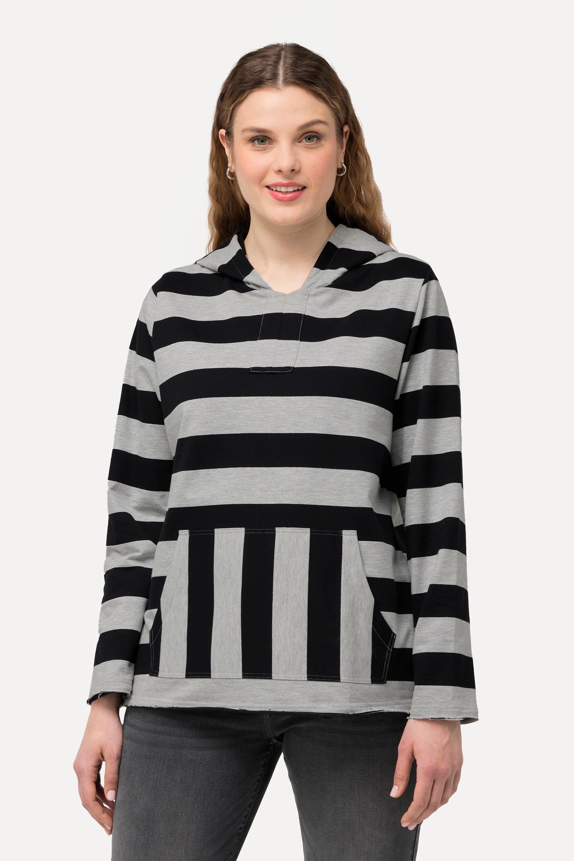 Ulla Popken Hoodie Hoodie Streifen Kängurutasche Kapuze Langarm günstig online kaufen