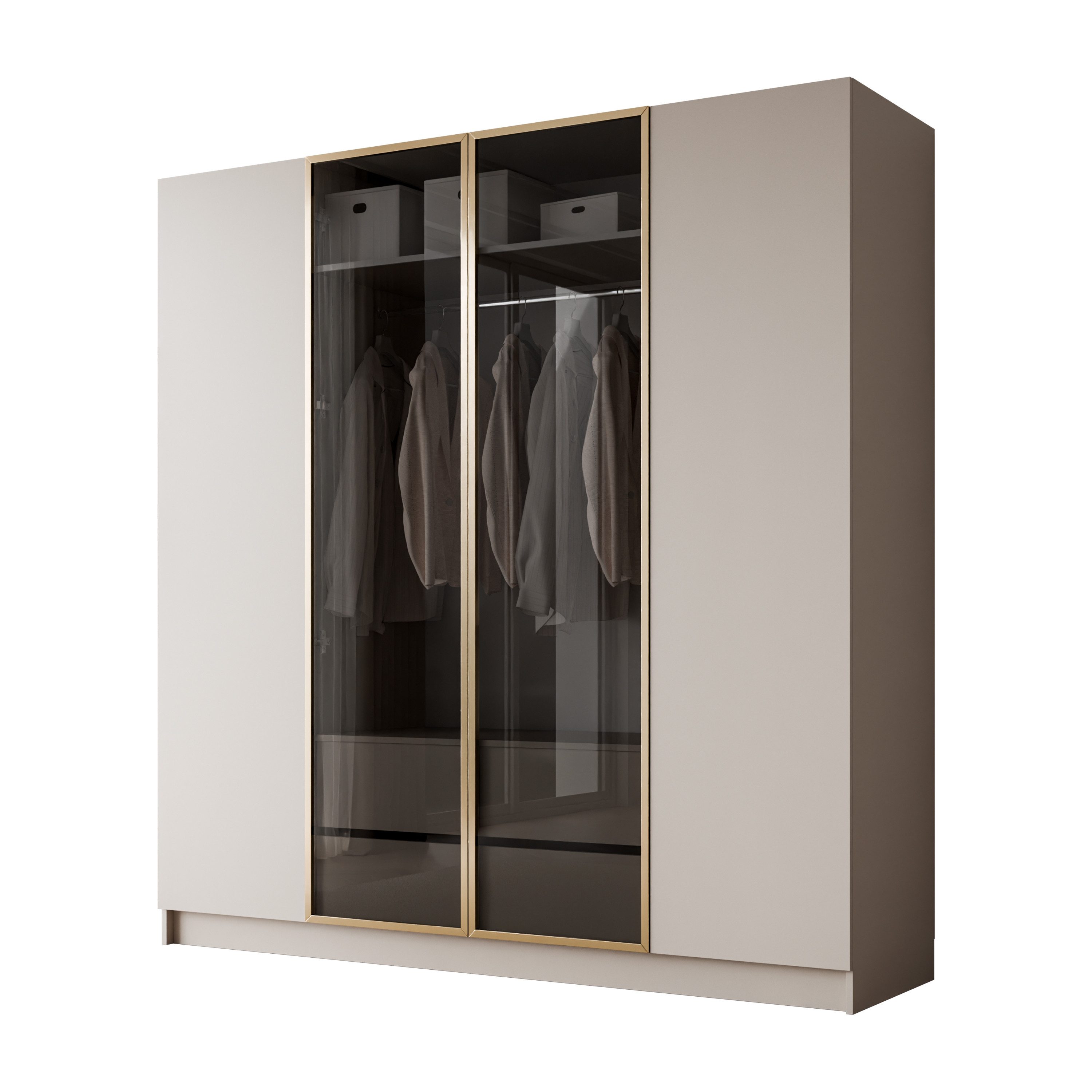 Lookway Kleiderschrank Viertüriger ATRIUM GOLD KASCHMIR mit Glasfront (mit Schubladen) Breite: 200 cm