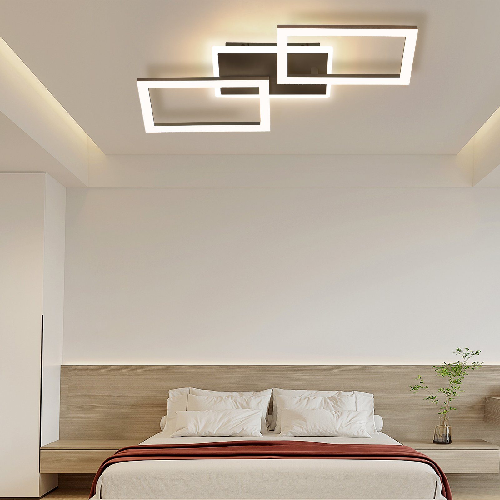 Nettlife Schlafzimmerlampe mit Dimmbare Deckenleuchte Kristall, LED integriert Moderne Fernbedienung Schwarz LED fest