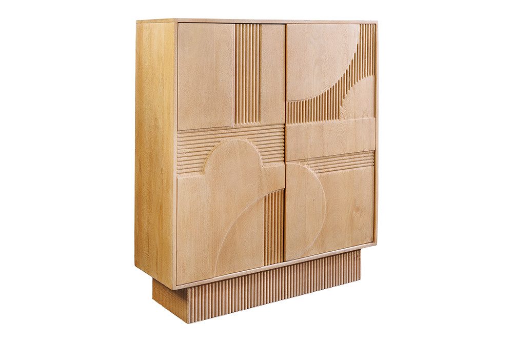 riess-ambiente Highboard ART DECO 120cm weiß gekälkt - Mangoholz, massiv, 3D-Front, handarbeit (Set, 1 St), Moderner Schrank mit Push-to-Open - ideal für Wohn- & Schlafzimmer