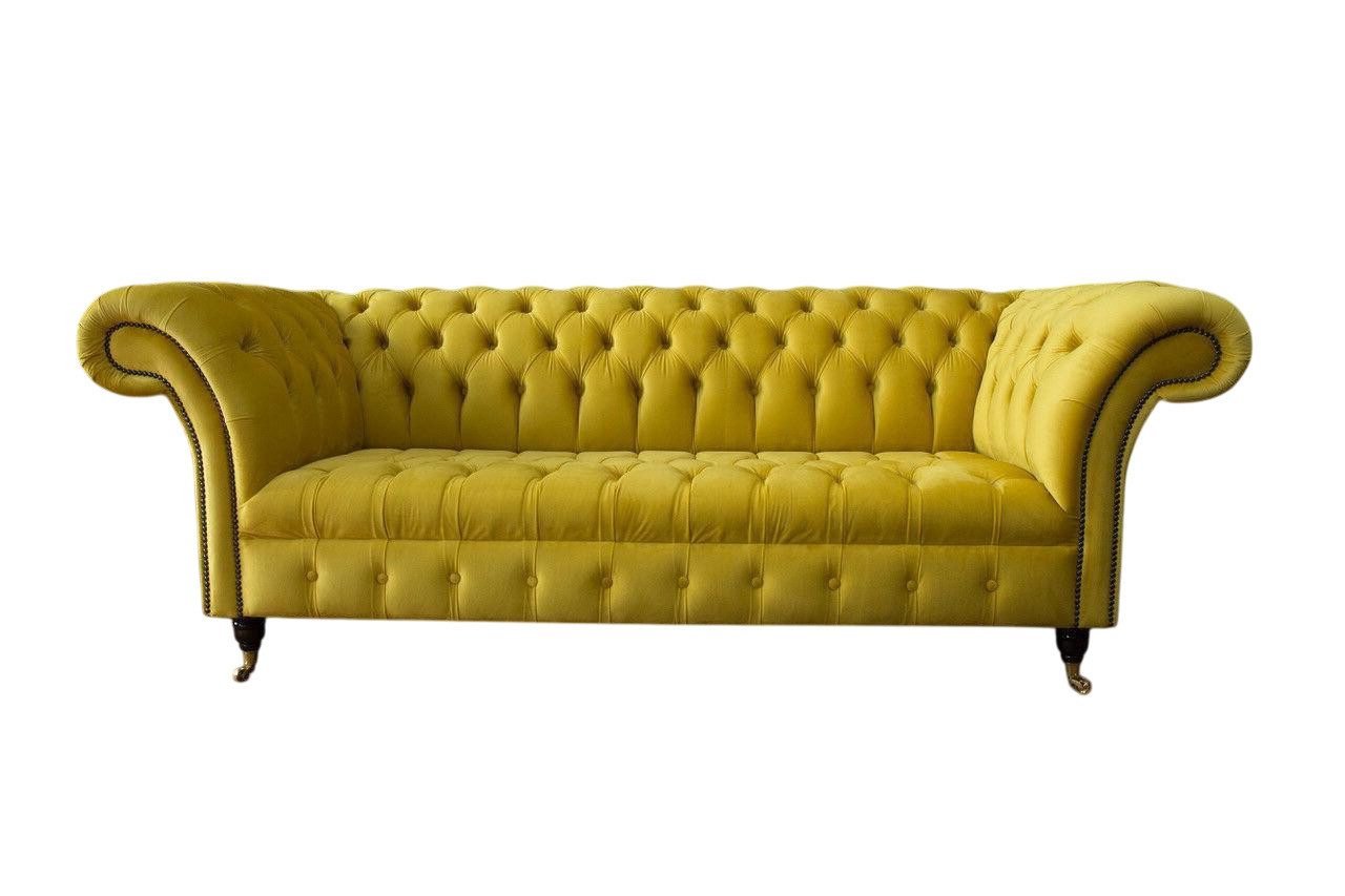 Xlmoebel Chesterfield-Sofa Gelbes Chesterfield Sofa aus Stoff und Leder, elegant und komfortabel, 1 Teile, Hergestellt in Europa