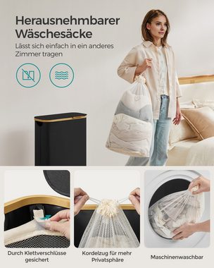SONGMICS Wäschekorb, mit Deckel, 65 L, herausnehmbarer Wäschesack, Griffe aus Bambus