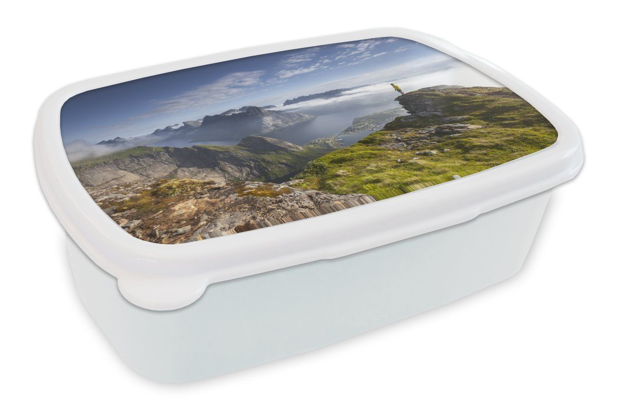 MuchoWow Lunchbox Sonnenaufgang in Norwegen, Kunststoff, (2-tlg), Brotbox für Kinder und Erwachsene, Brotdose, für Jungs und Mädchen weiß