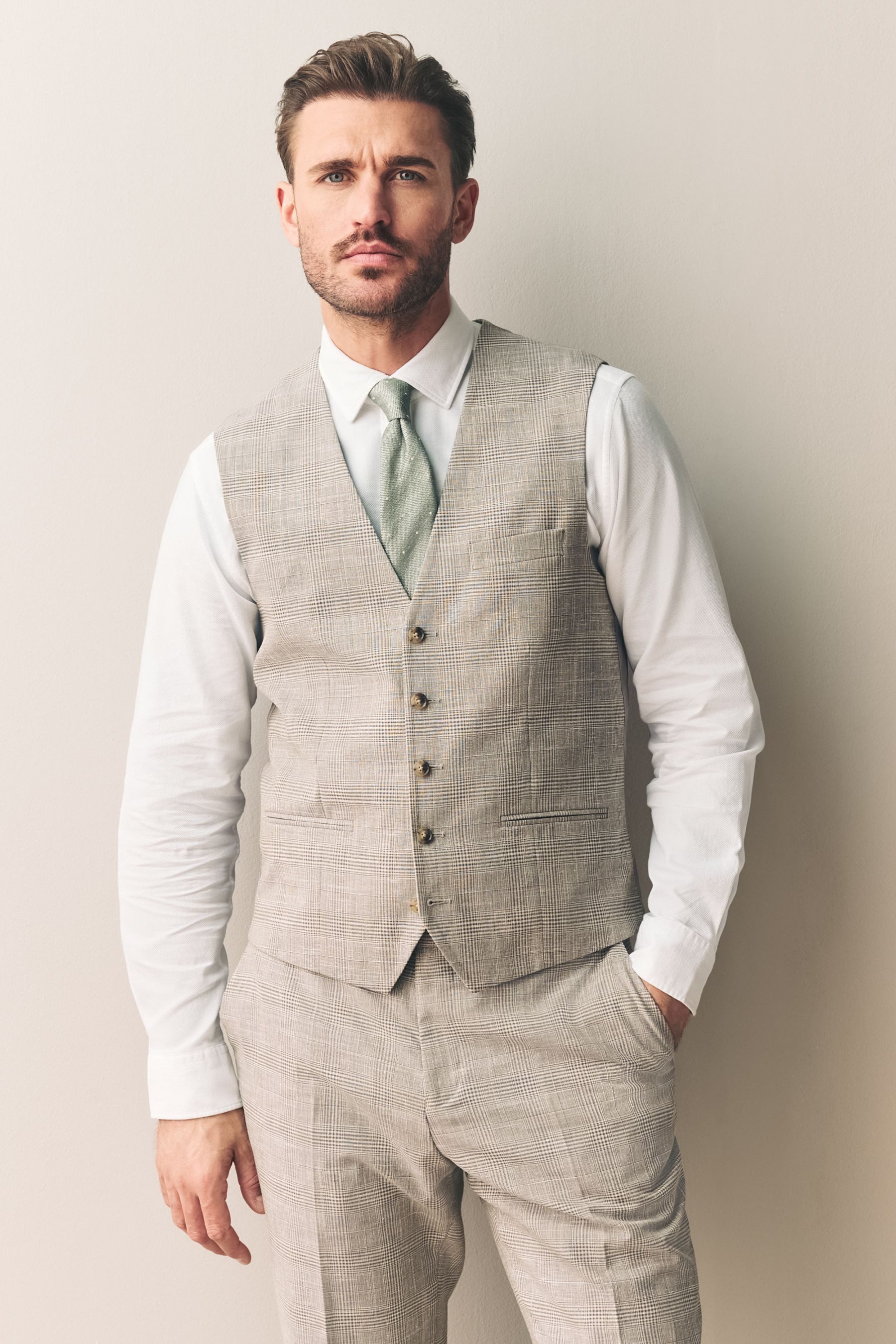 Next Anzugweste Karierte Tollegno Anzugweste aus Leinenmischung (1-tlg) günstig online kaufen