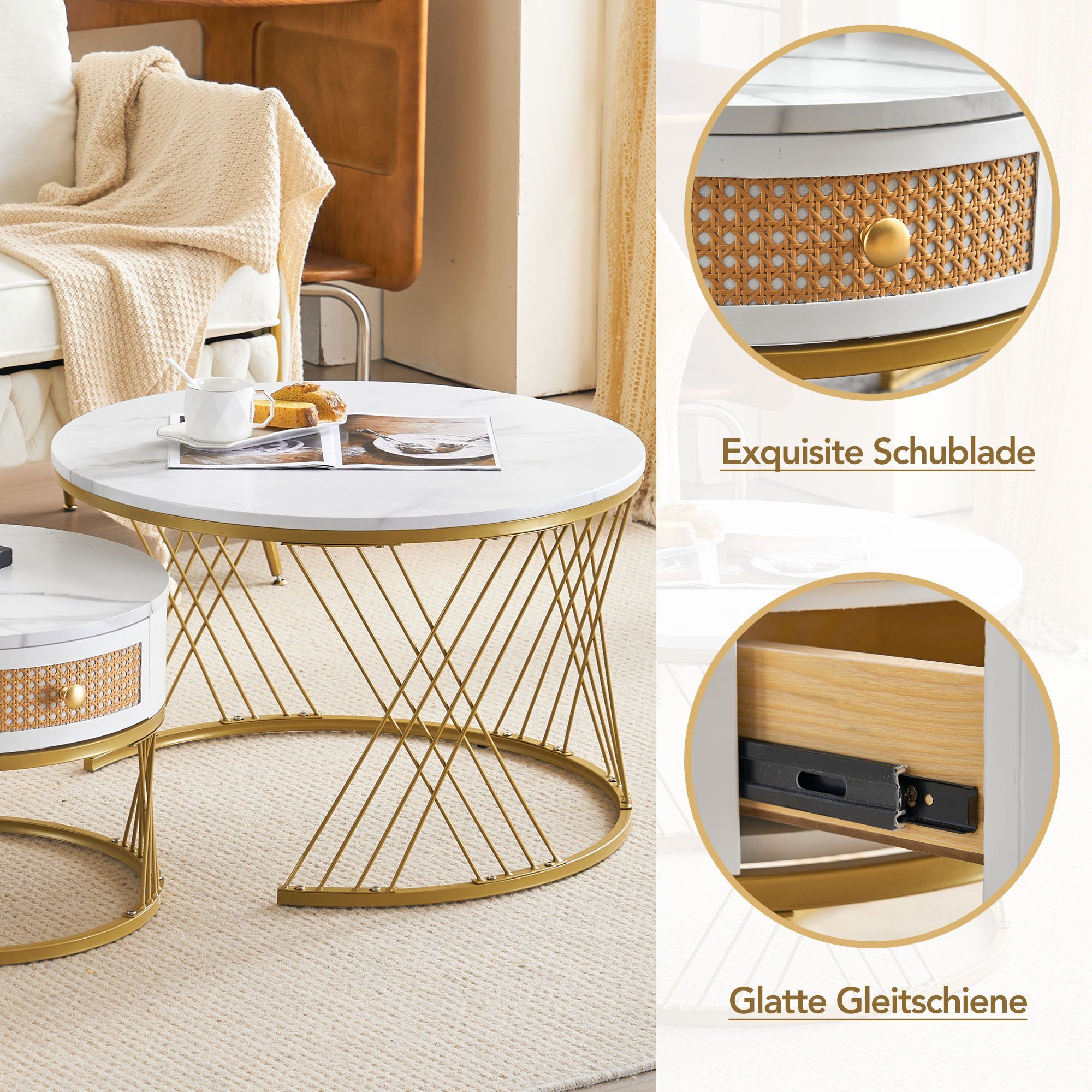 Merax Couchtisch 2er Set mit Metallrahmen günstig online kaufen