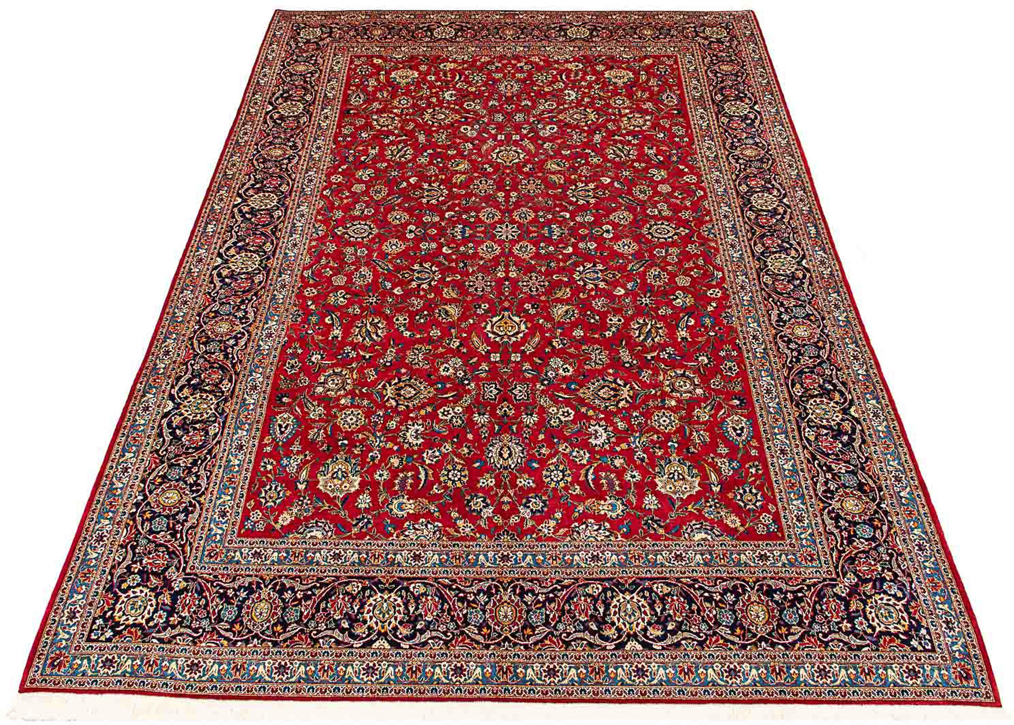 Orientteppich Perser - Keshan - 432 x 325 cm - rot, morgenland, rechteckig, Höhe: 10 mm, Wohnzimmer, Handgeknüpft, Einzelstück mit Zertifikat
