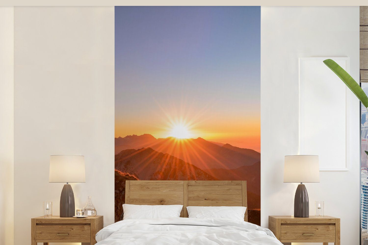 MuchoWow Fototapete Berg - Landschaft - Sonne, Matt, bedruckt, (2 St), Vliestapete für Wohnzimmer Schlafzimmer Küche, Fototapete