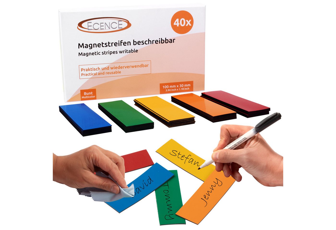 ECENCE Magnet 40 Magnetstreifen beschreibbar Etiketten Magnete (40-St)