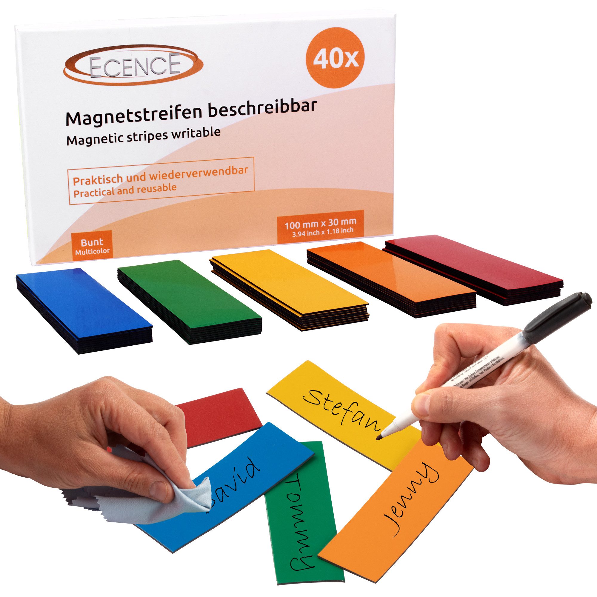 ECENCE Magnet 40 Magnetstreifen beschreibbar Etiketten Magnete (40-St)