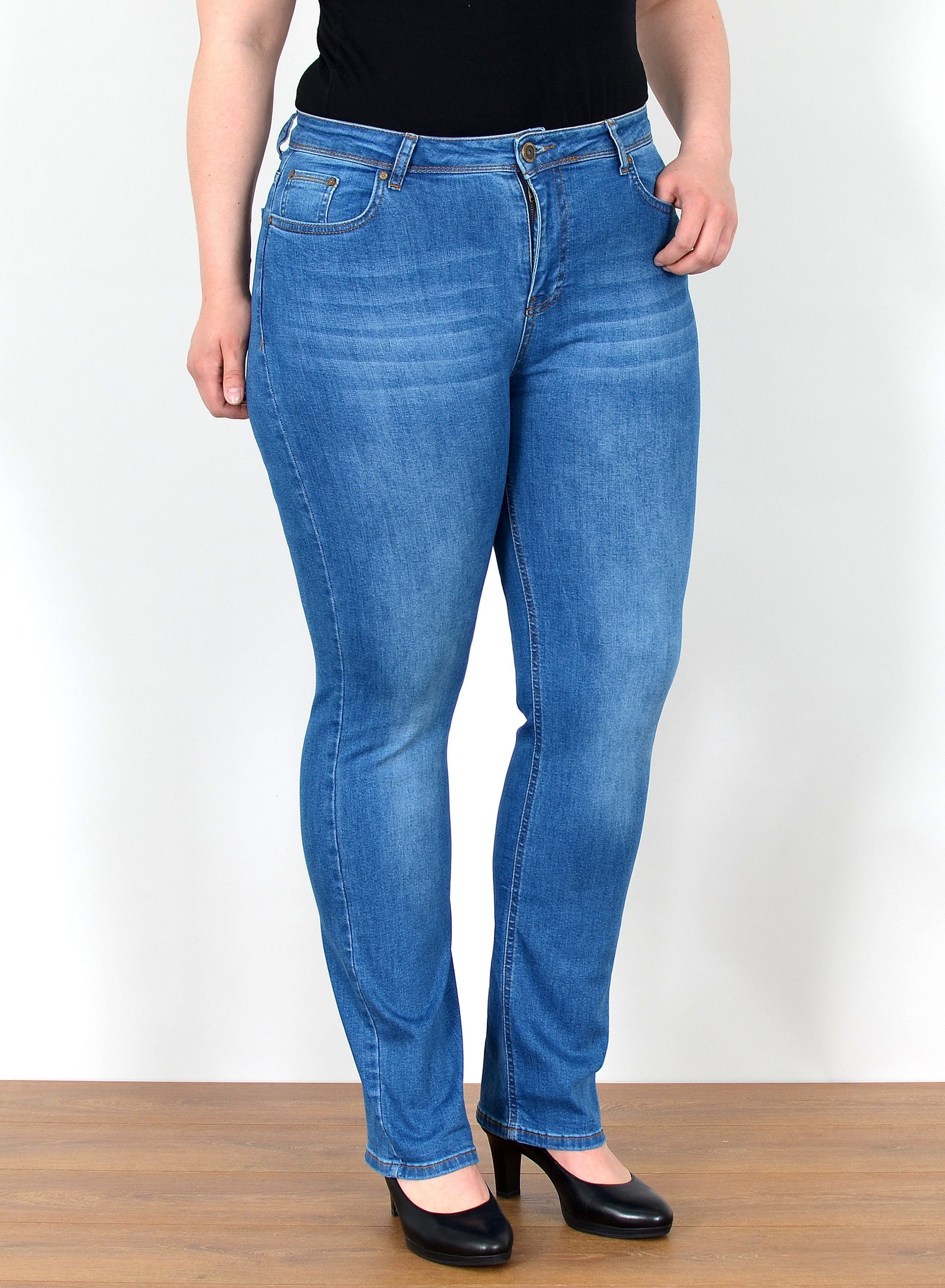 Straight-Jeans Straight Fit Jeans Damen High Waist Jeans-Hose Regular bis Übergröße