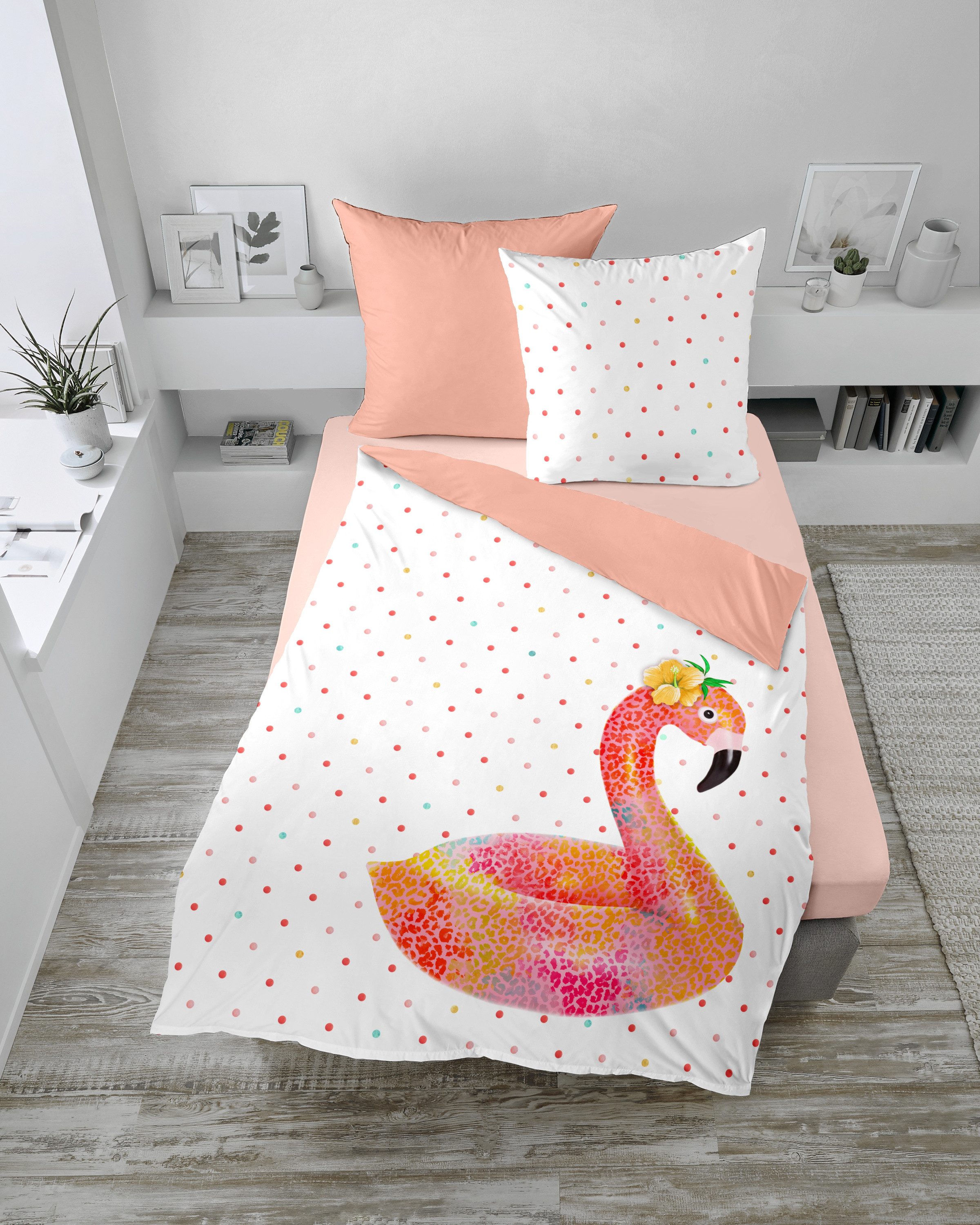 Dormisette Bettwäsche DORMISETTE Bettwäsche FLAMINGO Satin BL 135x200 cm weiß Bettbezug
