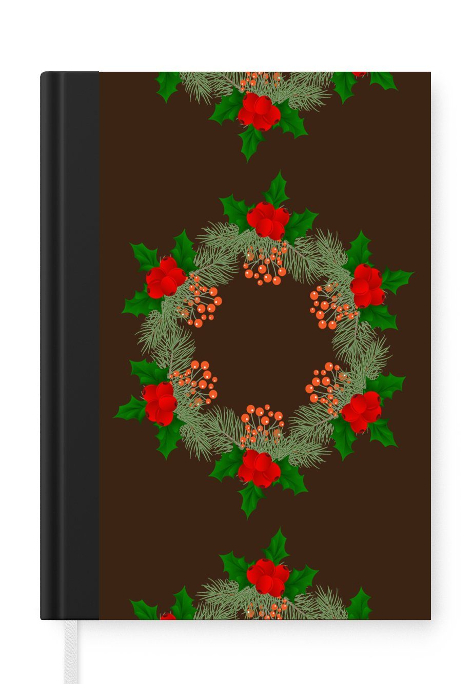 MuchoWow Notizbuch Weihnachtskranz - Stechpalme - Schnittmuster, Journal, Merkzettel, Tagebuch, Notizheft, A5, 98 Seiten, Haushaltsbuch