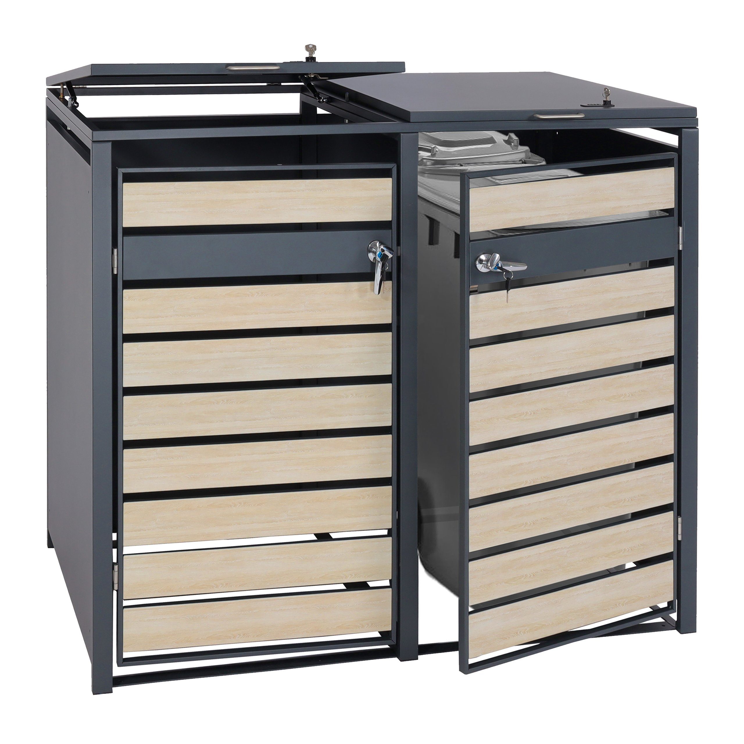 MCW Mülltonnenbox MCW-J81-2er/4er (1 St), Erweiterbar, UV-beständig, Praktische Einhand-Bedienung